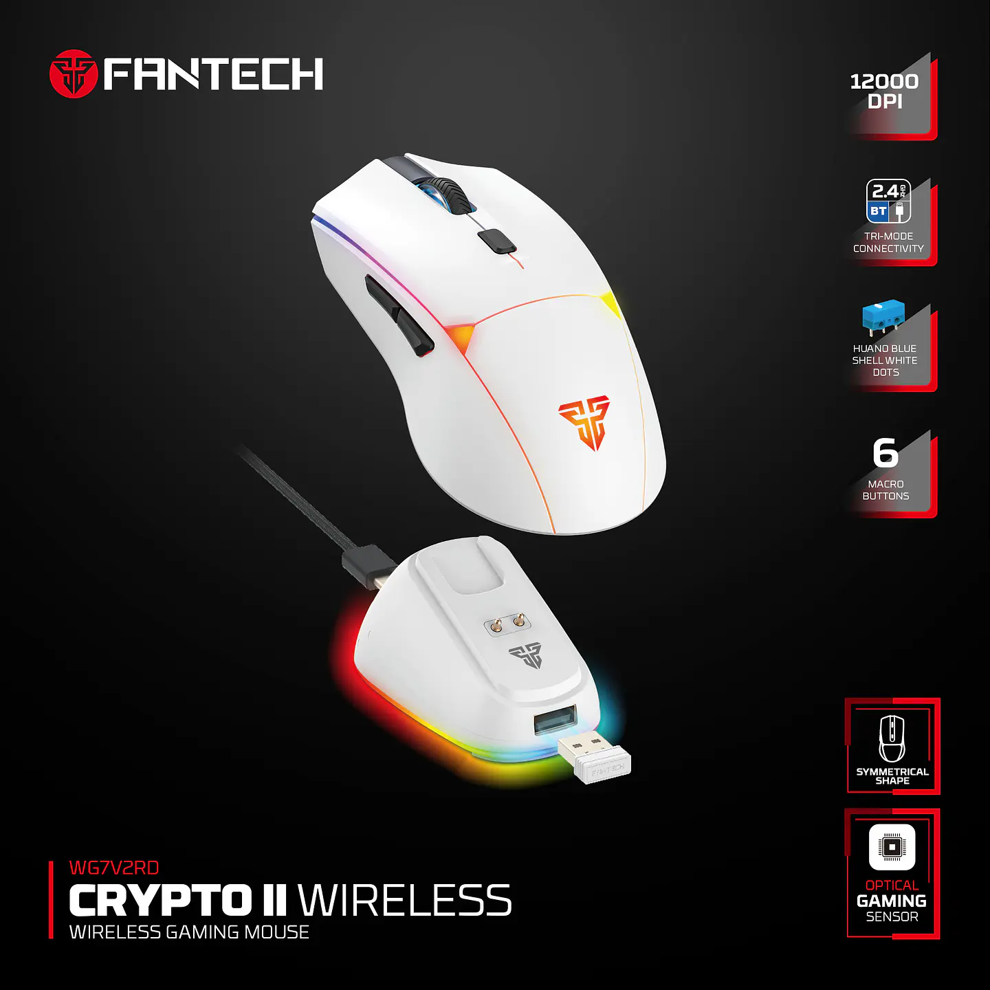 WG7DV2RD CRYPTO II White Mouse Inalámbrico 12.000 DPI 16