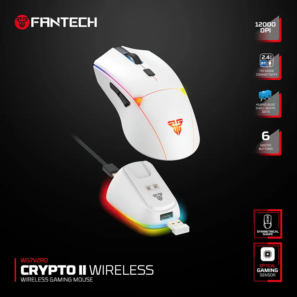 WG7DV2RD CRYPTO II White Mouse Inalámbrico 12.000 DPI 16