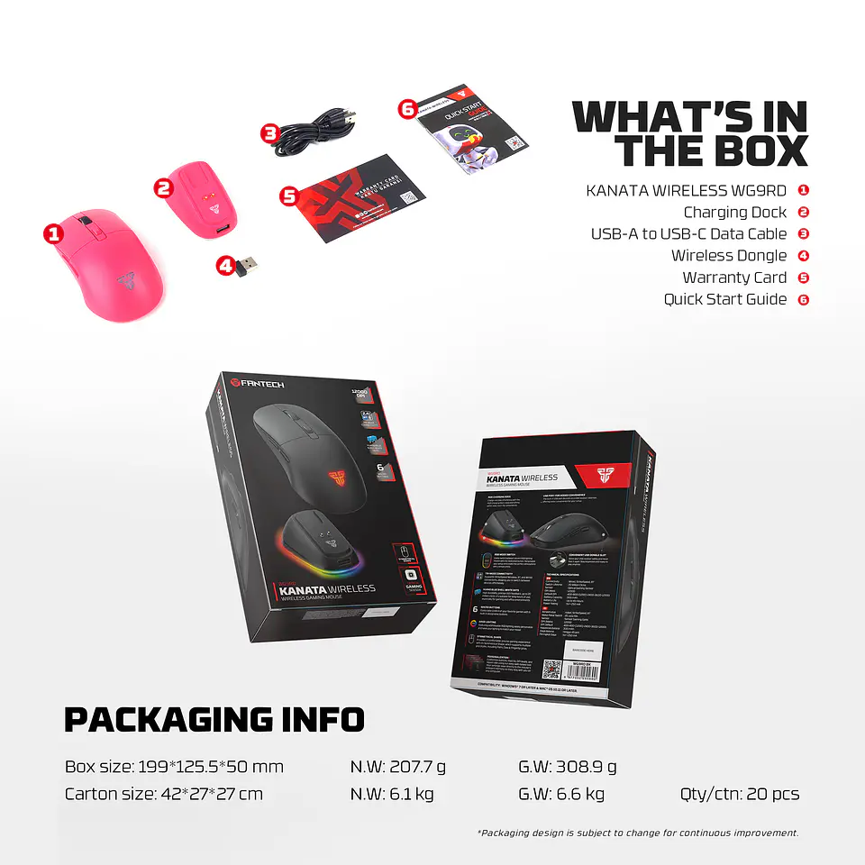 WG9RD KANATA Wireless White Mouse inalámbrico 12.000 DPI con dock de carga RGB 15