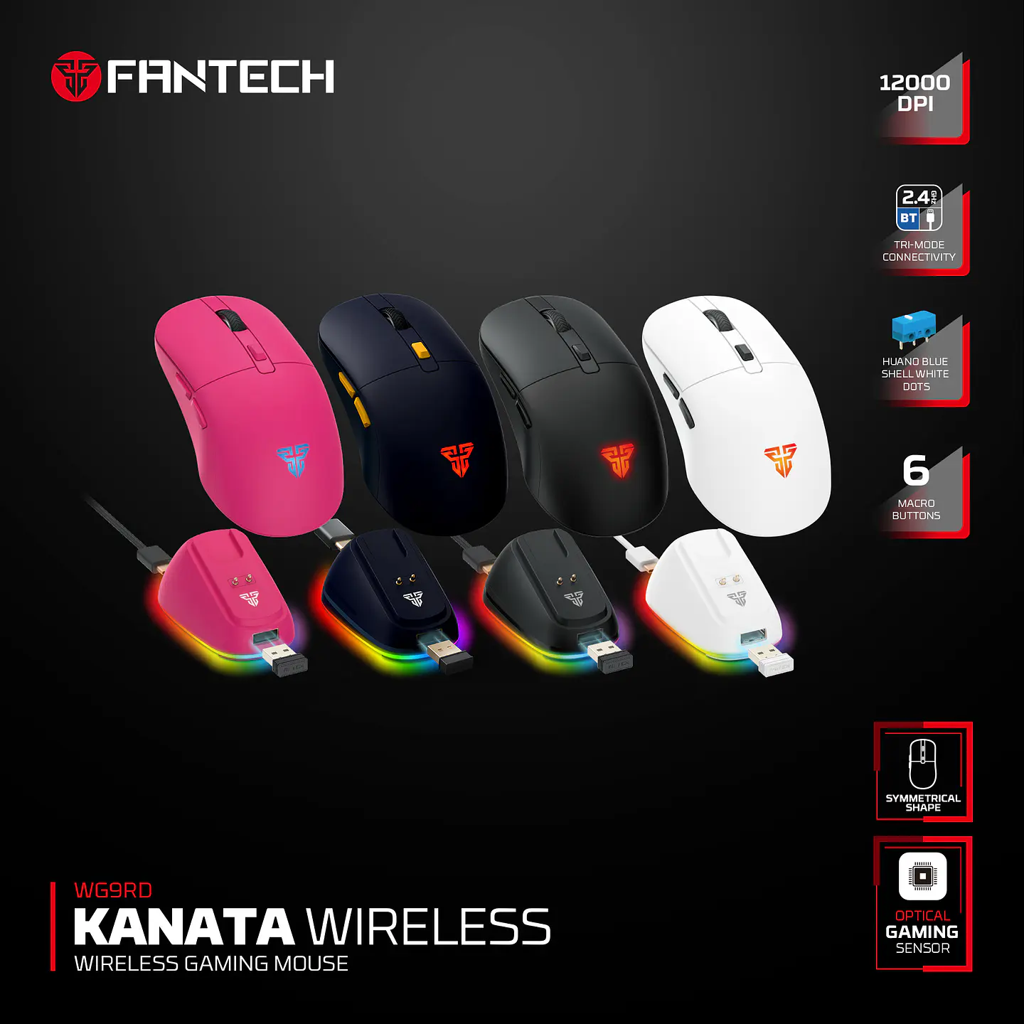 WG9RD KANATA Wireless Blue Mouse inalámbrico 12.000 DPI con dock de carga RGB 13