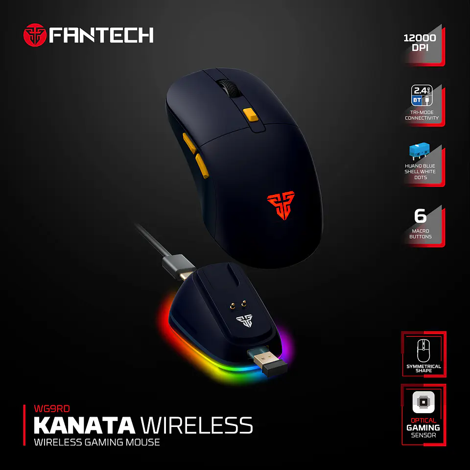 WG9RD KANATA Wireless Blue Mouse inalámbrico 12.000 DPI con dock de carga RGB 16