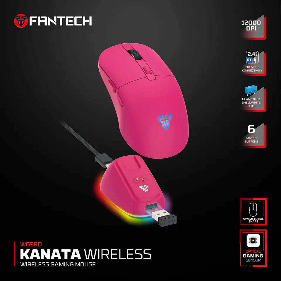 WG9RD KANATA Wireless Rosie Pink Mouse inalámbrico 12.000 DPI con dock de carga RGB 16