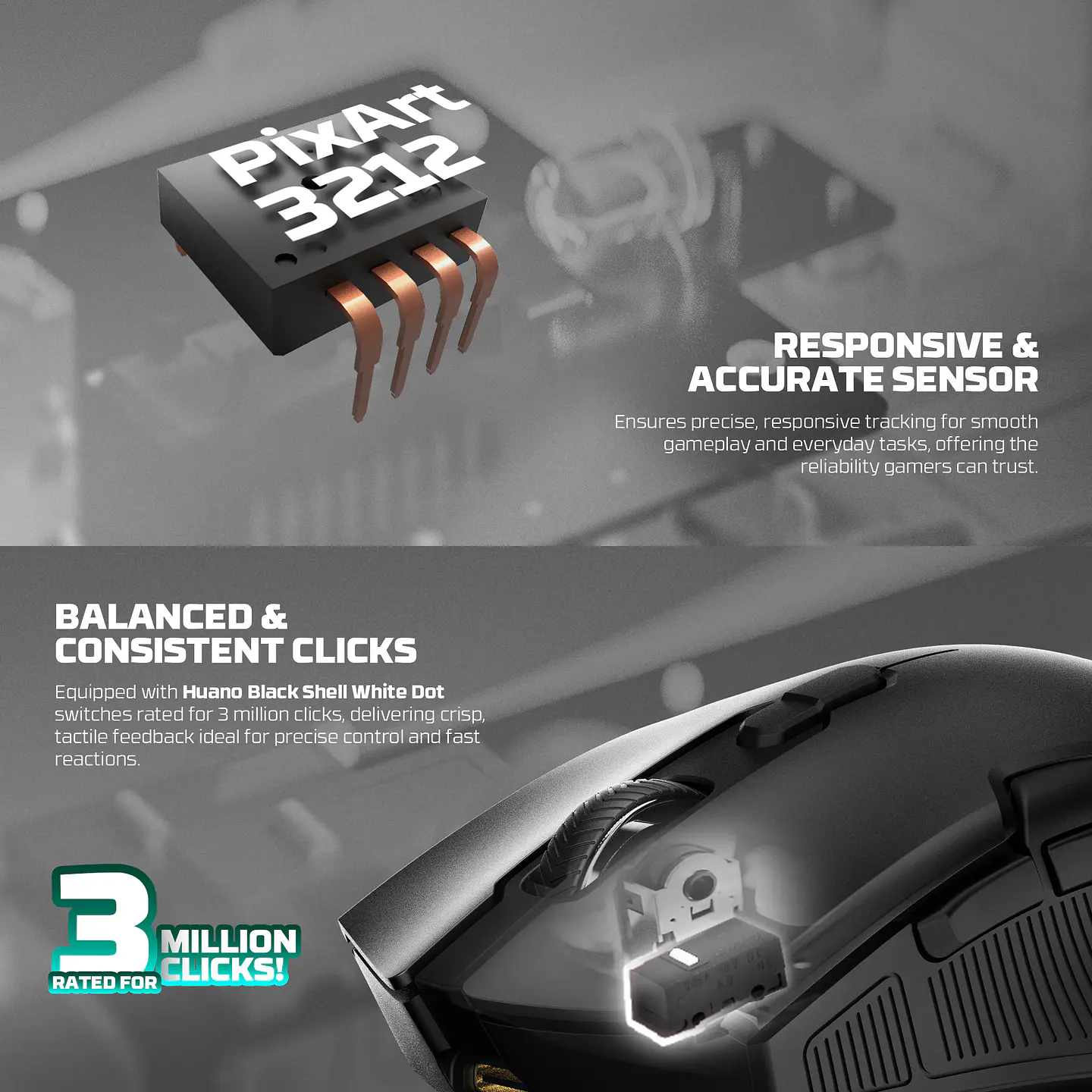 WG11V2RD Cruiser II Black Mouse inalámbrico 2.400 DPI con dock de carga RGB 9
