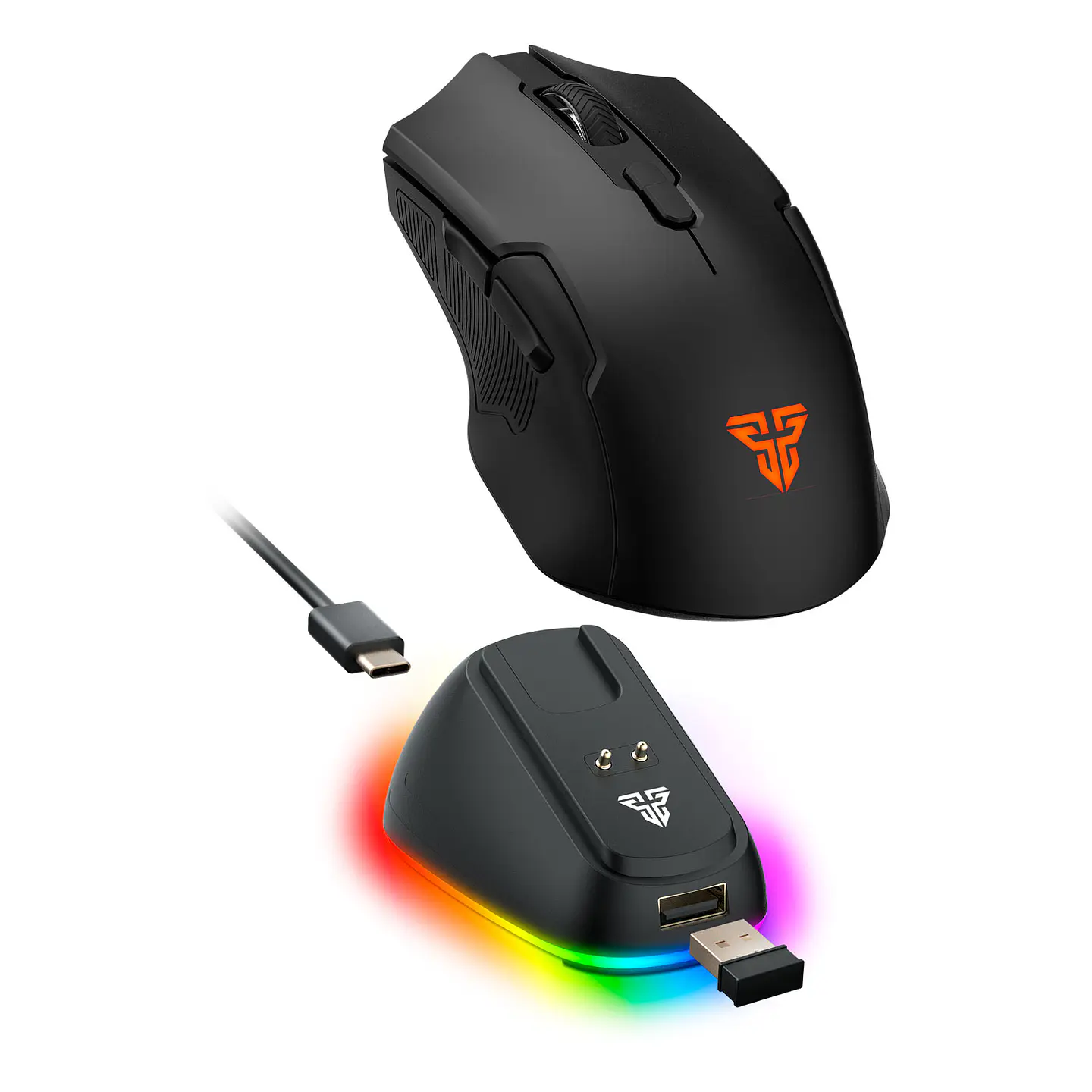 WG11V2RD Cruiser II Black Mouse inalámbrico 2.400 DPI con dock de carga RGB 1