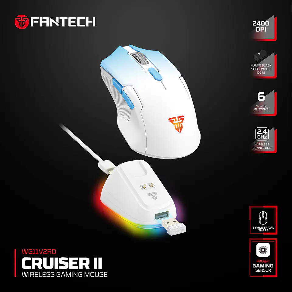WG11V2RD Cruiser II Blue Mouse inalámbrico 2.400 DPI con dock de carga RGB 13