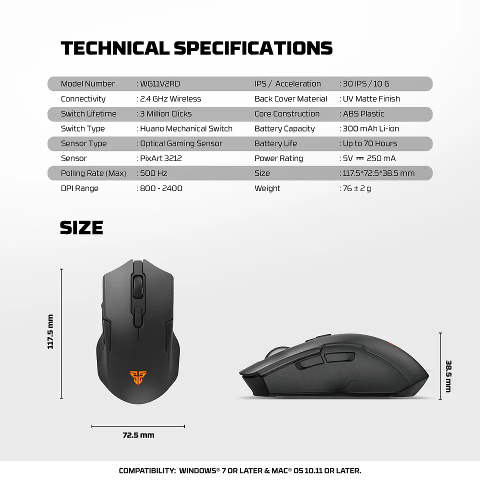 WG11V2RD Cruiser II Pink Mouse inalámbrico 2.400 DPI con dock de carga RGB 11