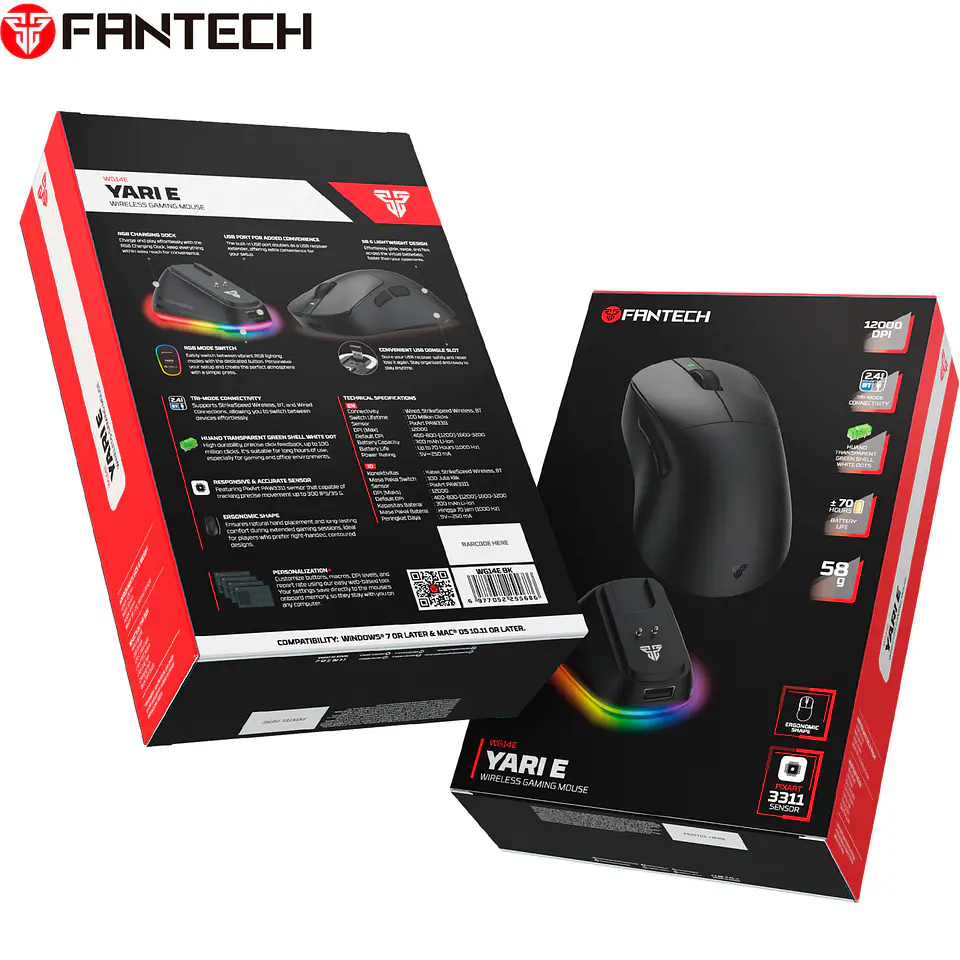 WG14E YARI E Black Mouse inalámbrico 12.000 DPI 300 IPS 35G 1000 MHz con dock de carga RGB 23