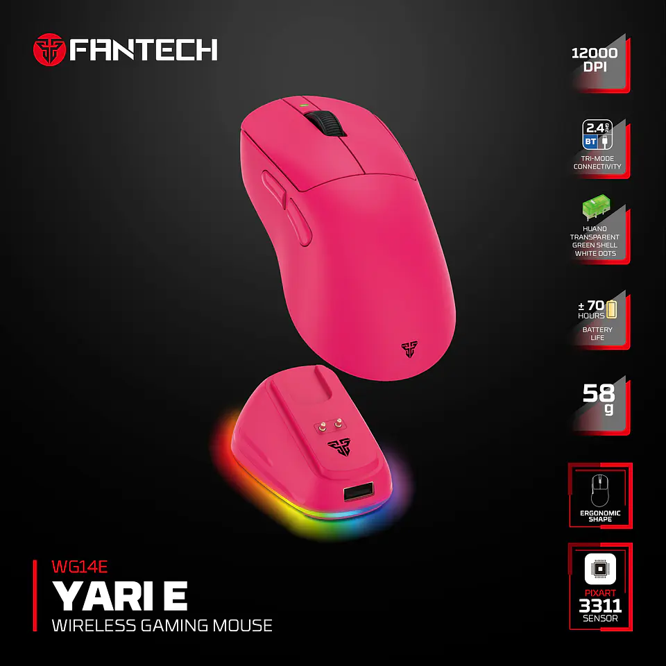 WG14E YARI E Rosie Pink Mouse inalámbrico 12.000 DPI 300 IPS 35G 1000 MHz con dock de carga RGB- COPIA 23