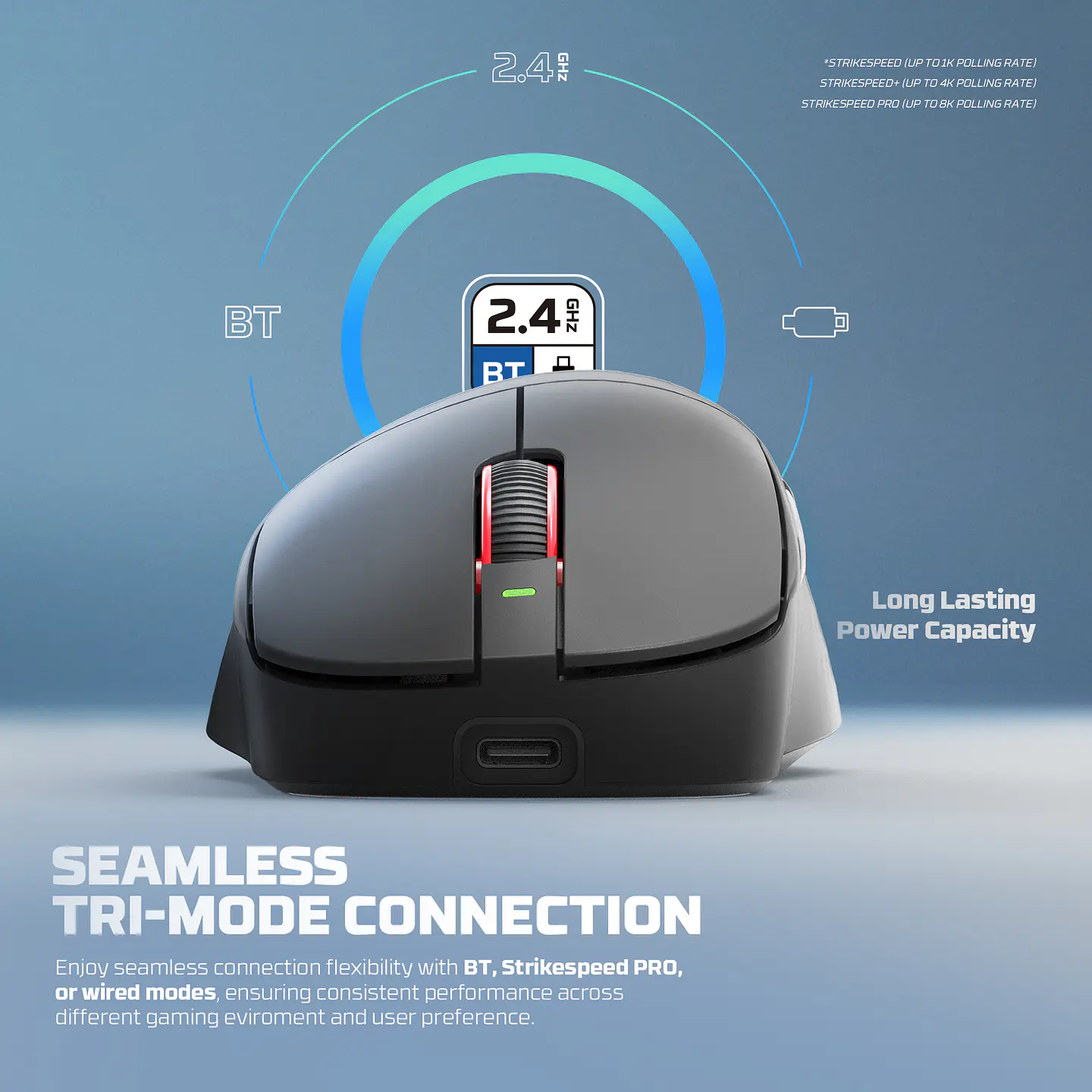 WG14P YARI PRO Black Mouse Inalámbrico 42.000 DPI 8.000 MHz con dock de carga RGB 12