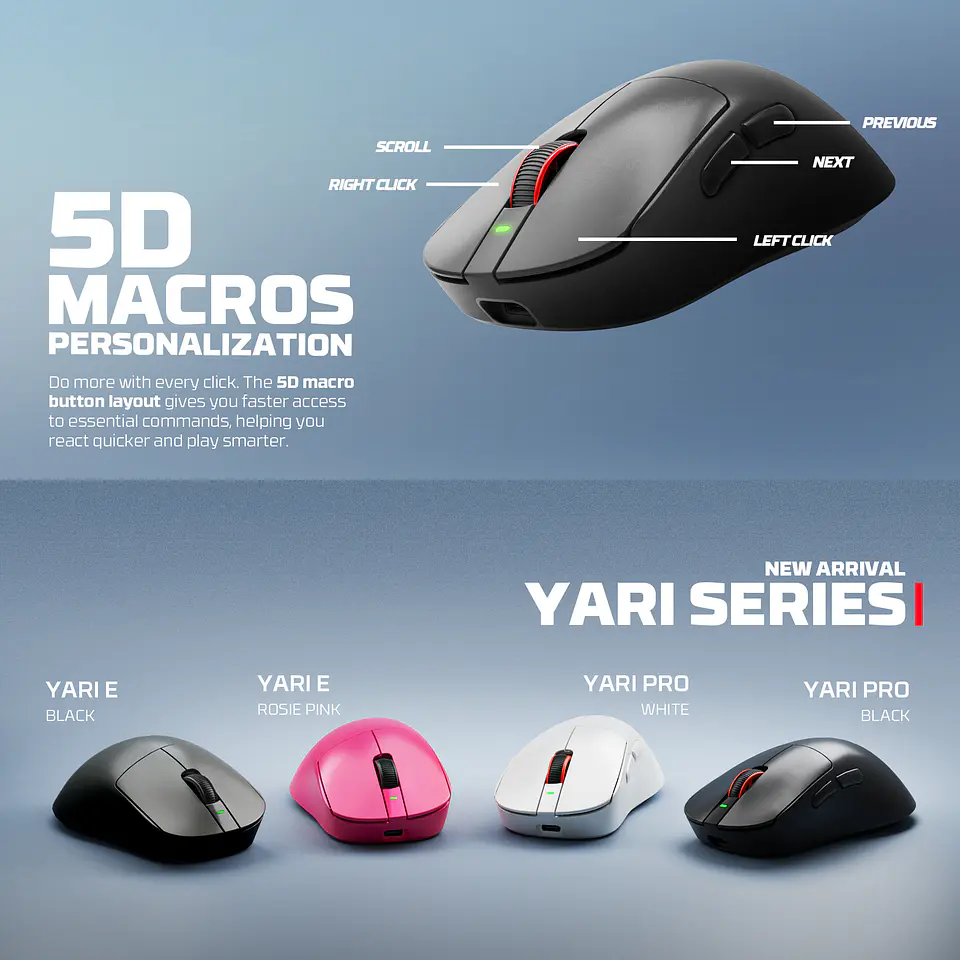 WG14P YARI PRO Black Mouse Inalámbrico 42.000 DPI 8.000 MHz con dock de carga RGB 15
