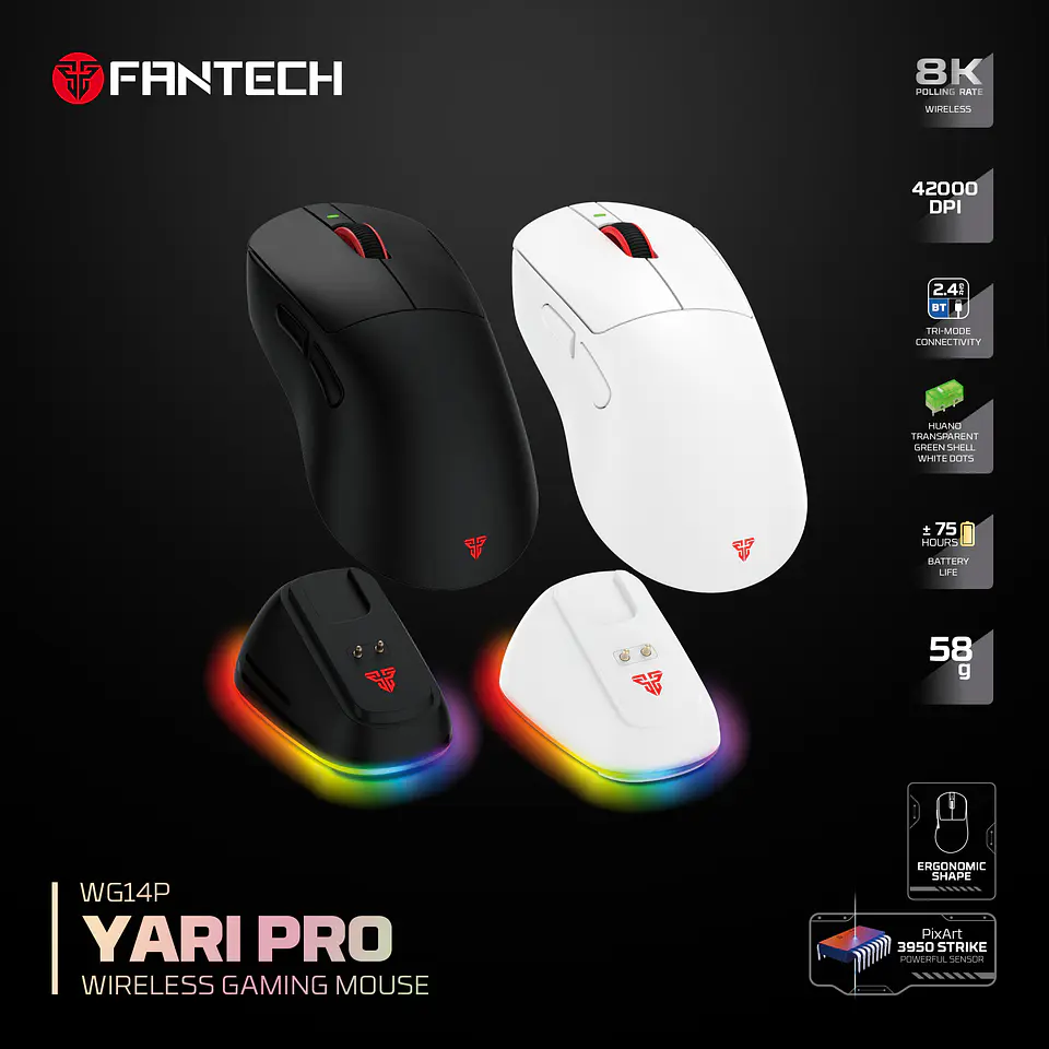 WG14P YARI PRO Black Mouse Inalámbrico 42.000 DPI 8.000 MHz con dock de carga RGB 18