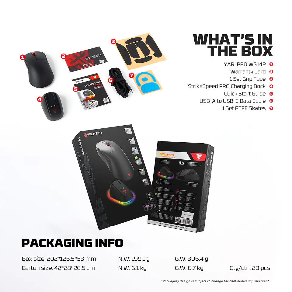 WG14P YARI PRO White Mouse Inalámbrico 42.000 DPI 8.000 MHz con dock de carga RGB 21