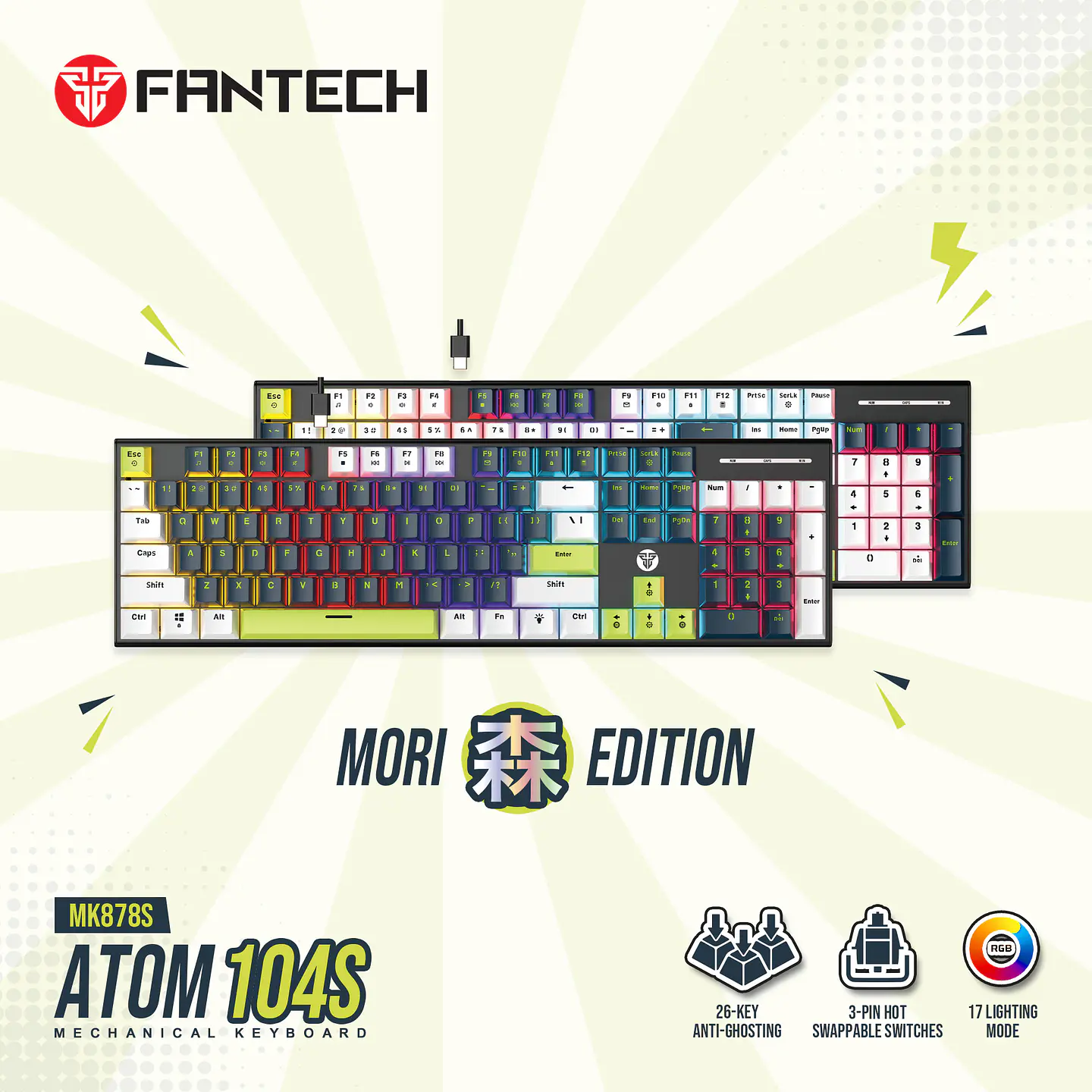 MK878s ATOM104S Mori Blue Teclado mecánico 100% Hot-Swappable Layout USA 13