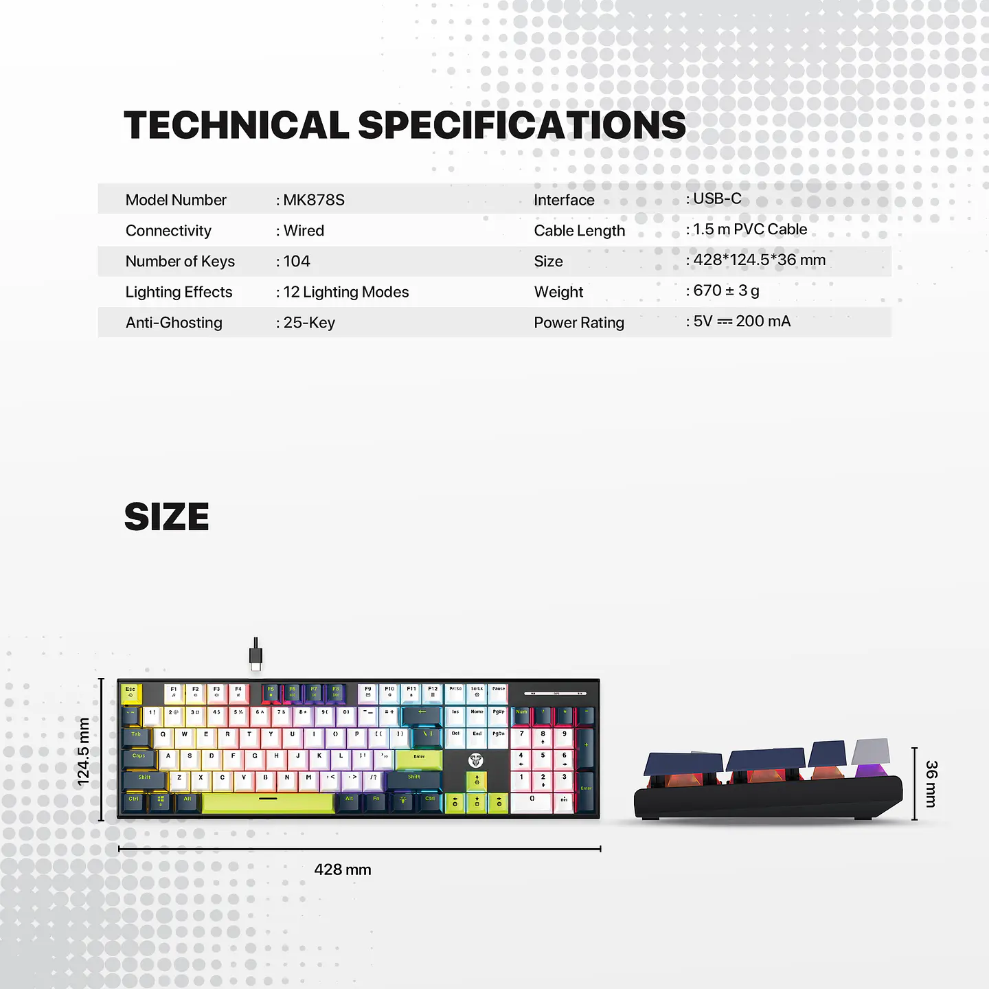 MK878s ATOM104S Mori Blue Teclado mecánico 100% Hot-Swappable Layout USA 14