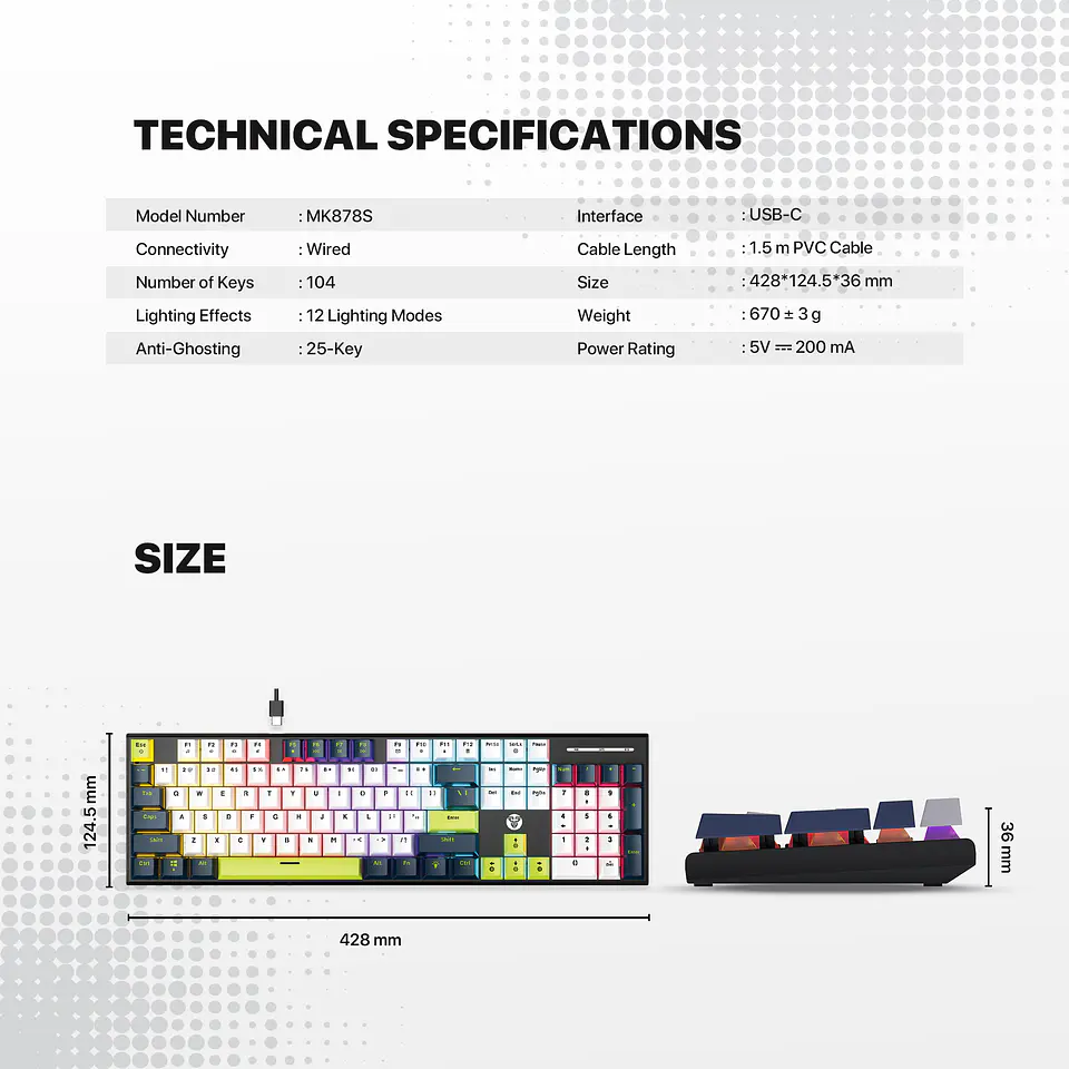MK878s ATOM104S Mori Blue Teclado mecánico 100% Hot-Swappable Layout USA 14