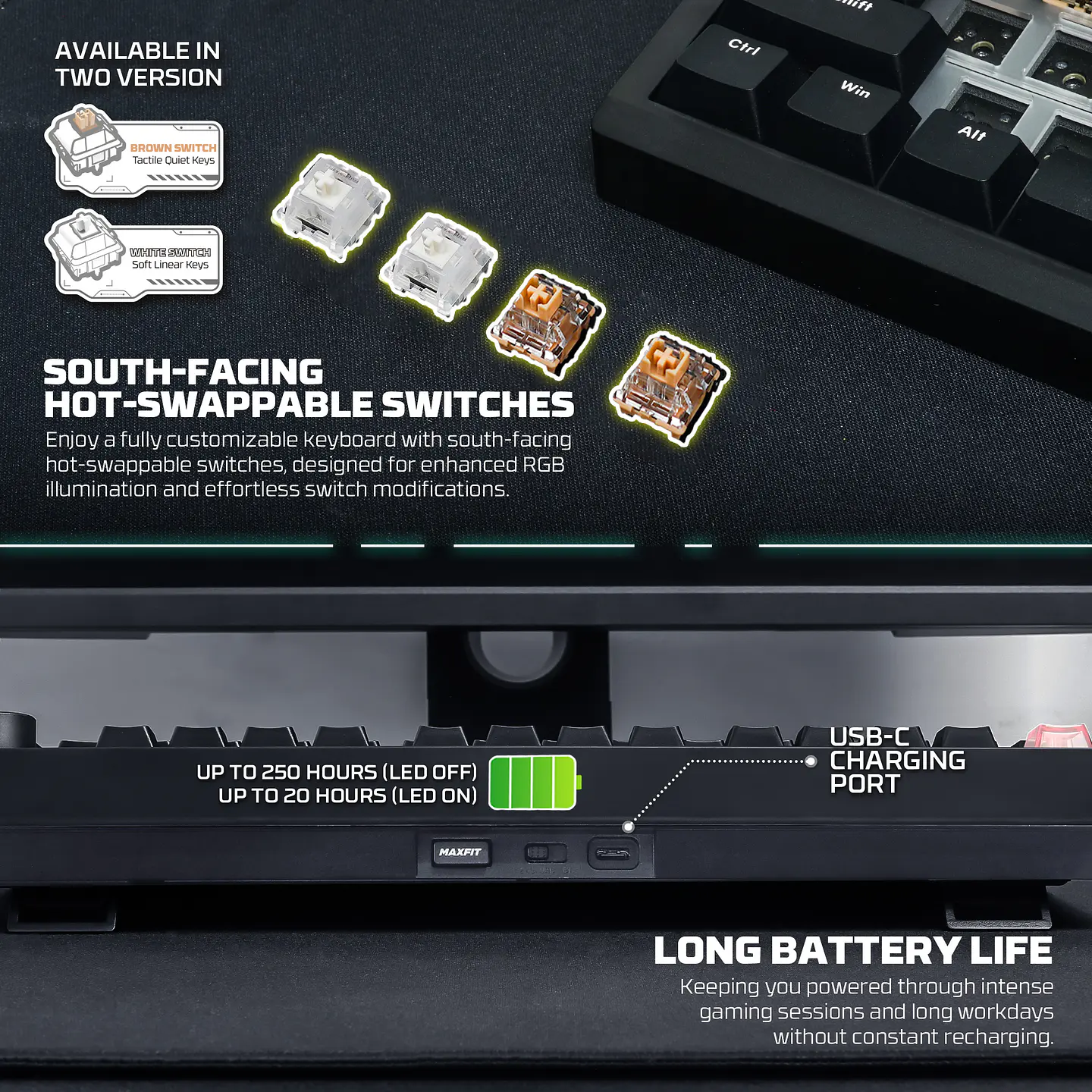 MK921 MAXFIT8 Black Teclado Mecánico Inalámbrico Hot-swappable 80% Layout USA 7