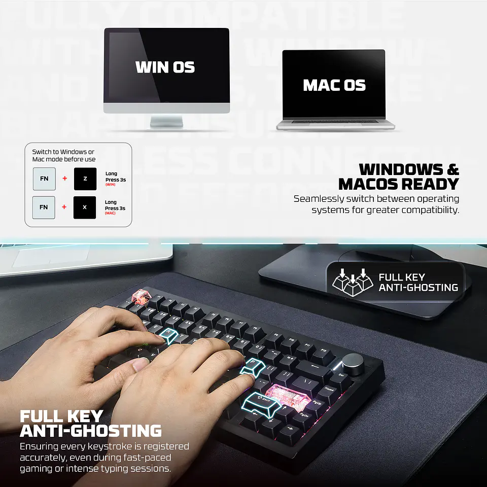 MK921 MAXFIT8 Black Teclado Mecánico Inalámbrico Hot-swappable 80% Layout USA 8