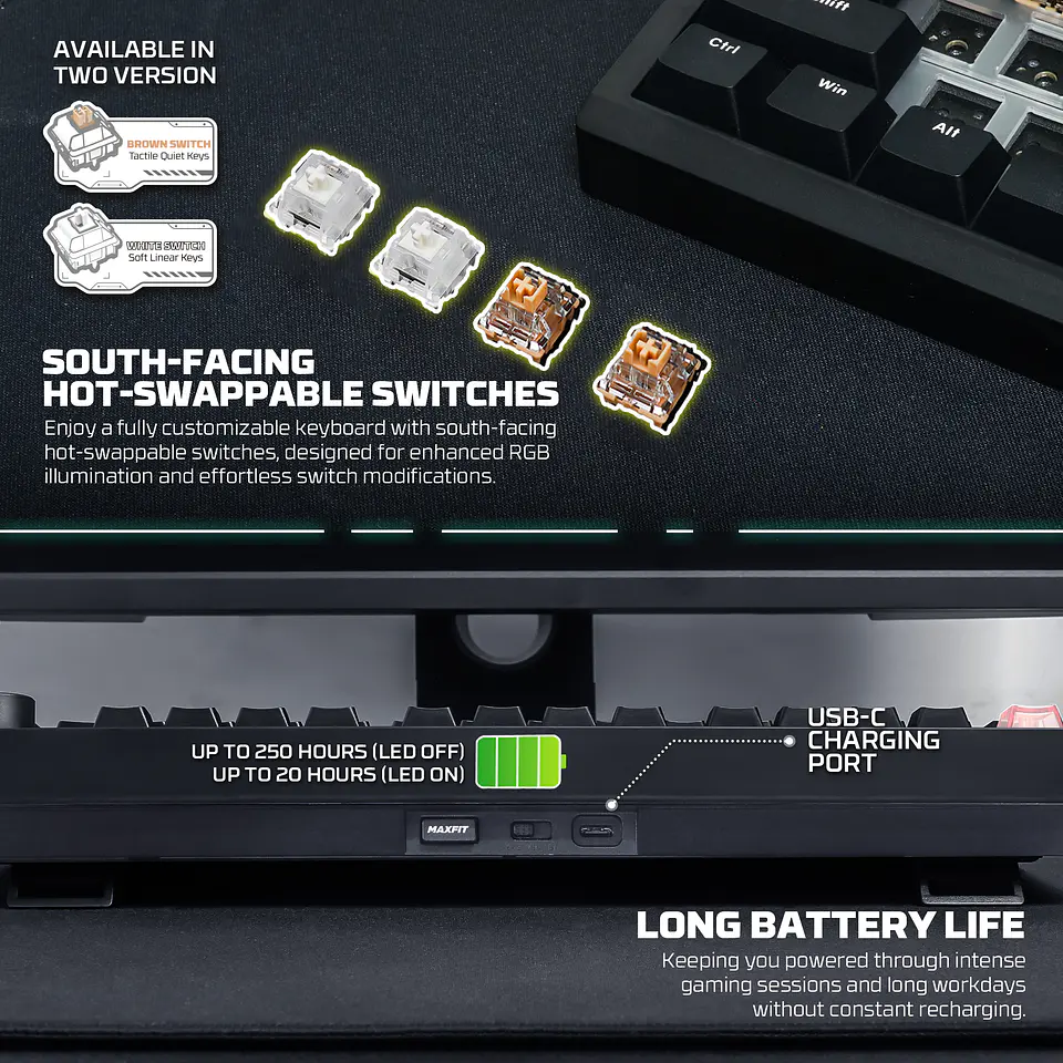 MK921 MAXFIT8 White Teclado Mecánico Inalámbrico Hot-swappable 80% Layout USA 7