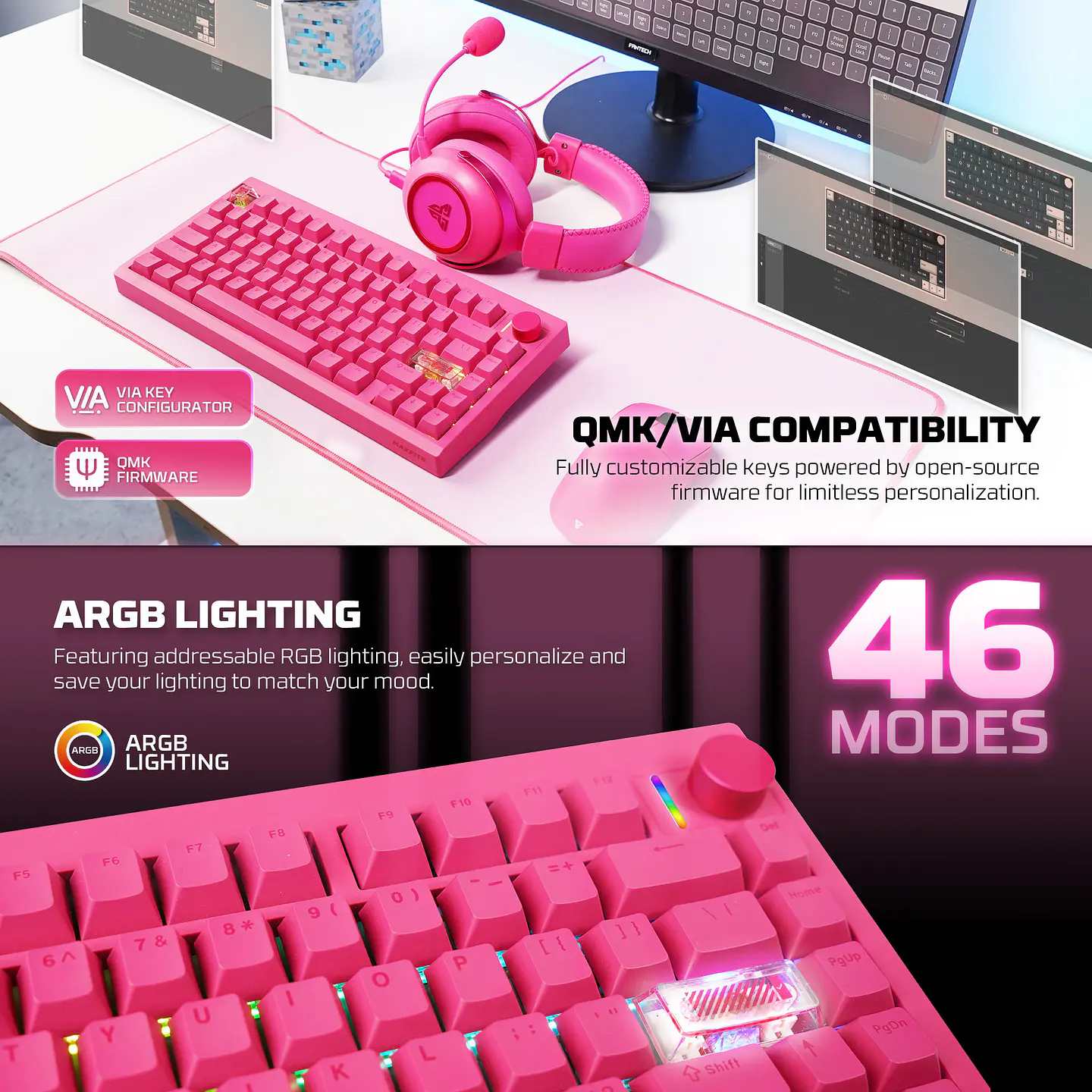 MK921 MAXFIT8 Rosie Pink Teclado Mecánico Inalámbrico Hot-swappable 80% Layout USA 5
