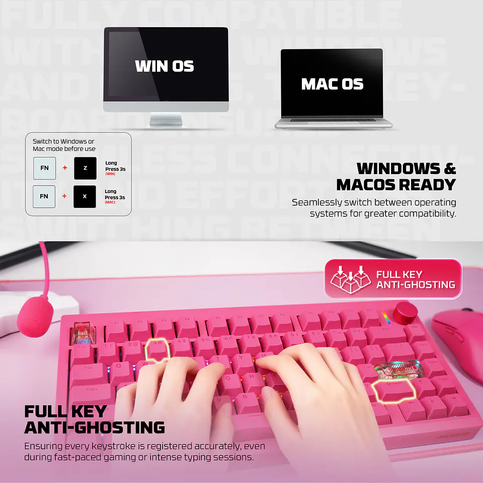 MK921 MAXFIT8 Rosie Pink Teclado Mecánico Inalámbrico Hot-swappable 80% Layout USA 8