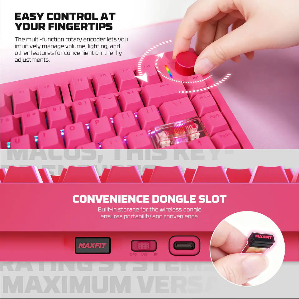 MK921 MAXFIT8 Rosie Pink Teclado Mecánico Inalámbrico Hot-swappable 80% Layout USA 9