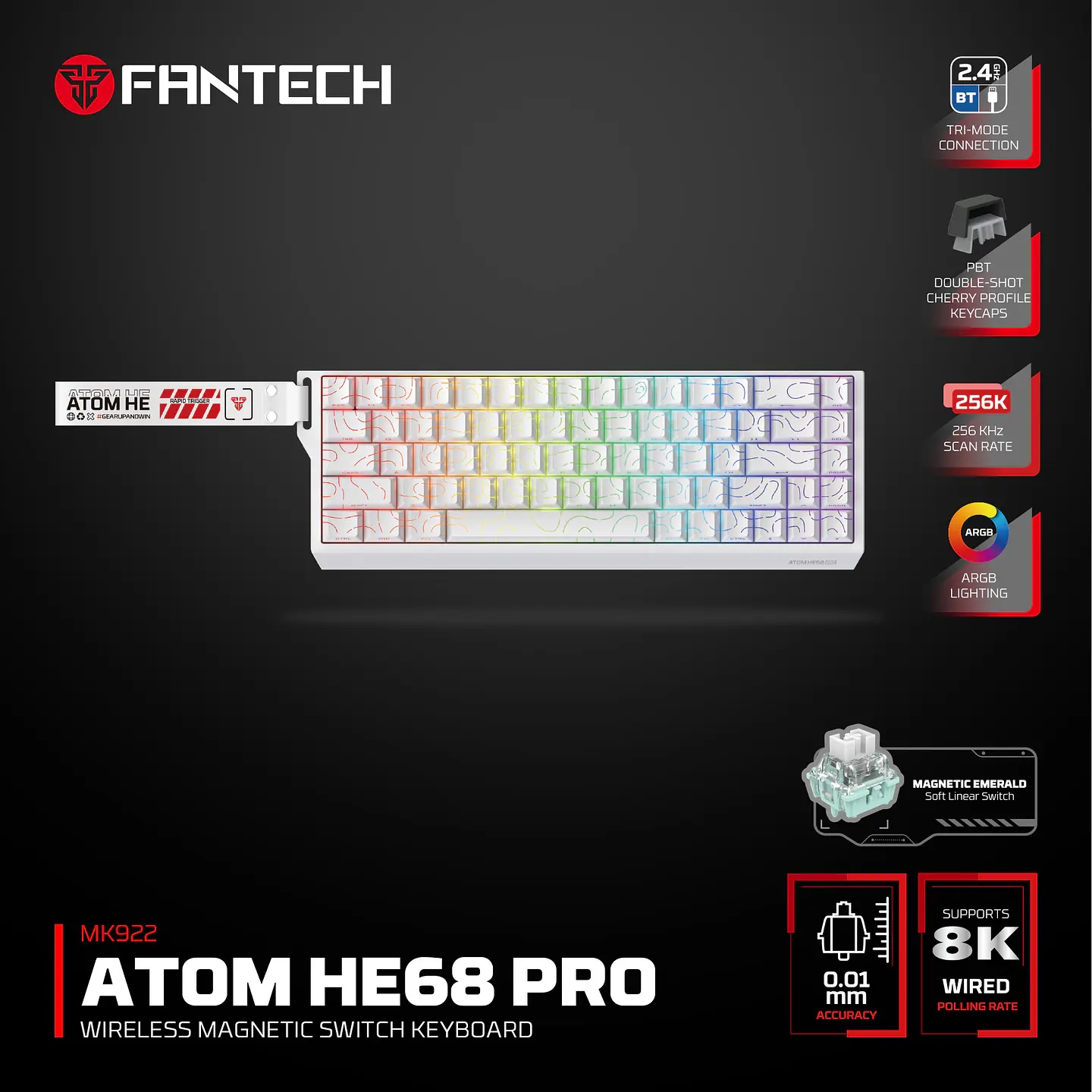 MK922 ATOM HE68 PRO Topo Teclado inalámbrico Magnético 60% 8.000 Hz Layout USA 20