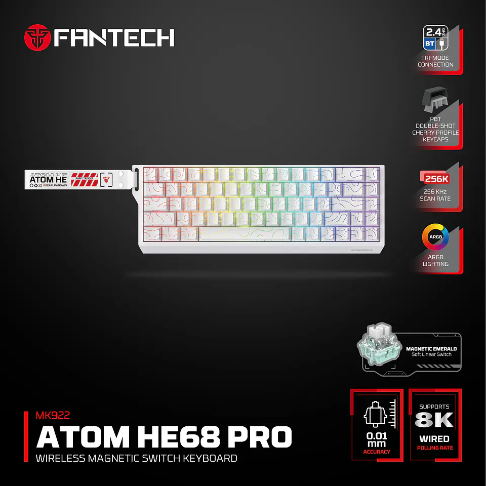 MK922 ATOM HE68 PRO Topo Teclado inalámbrico Magnético 60% 8.000 Hz Layout USA 20