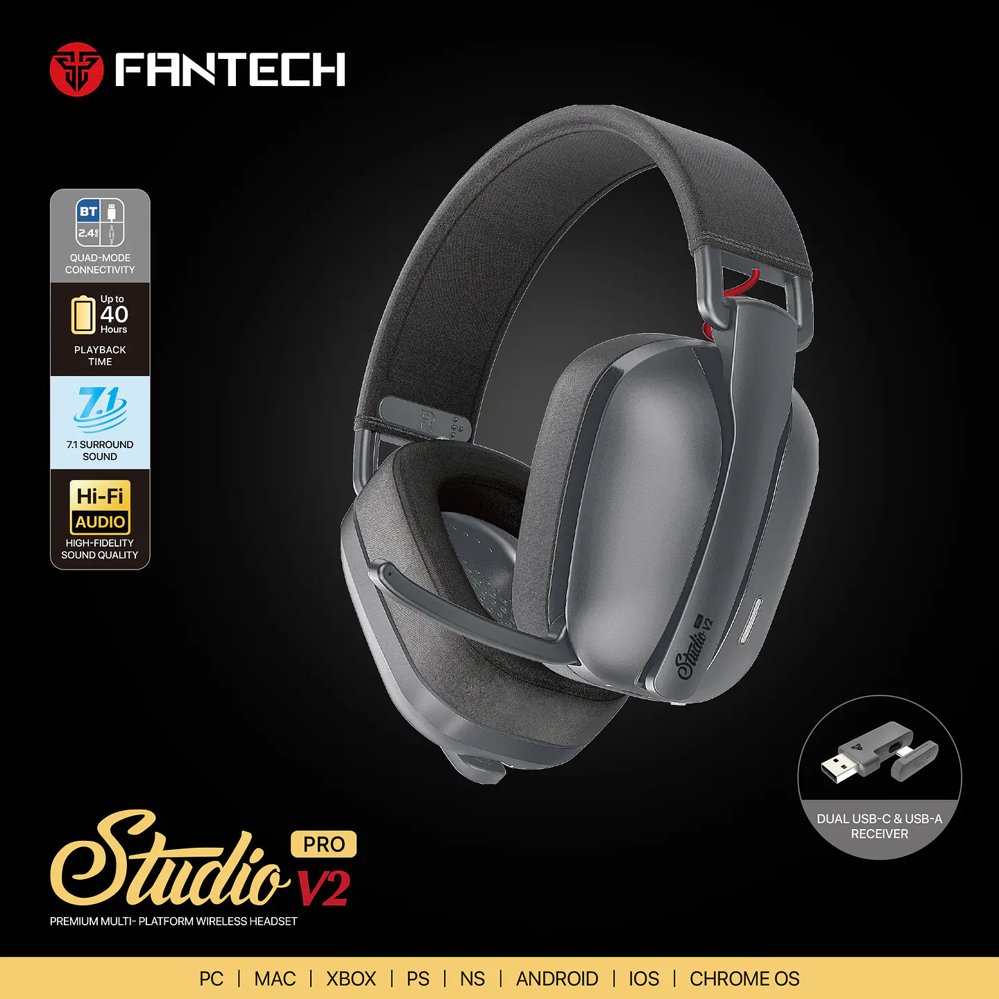  WHG03PV2 STUDIO PRO V2 Grey Audífonos Inalámbricos 7.1 Virtual 13