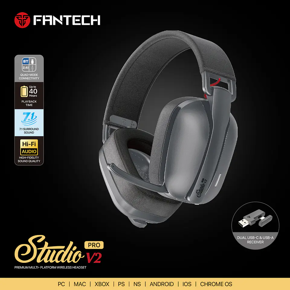  WHG03PV2 STUDIO PRO V2 Grey Audífonos Inalámbricos 7.1 Virtual 13
