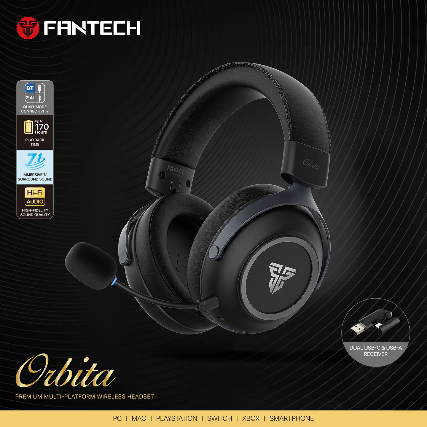 WHG07 ORBITA Black Audífonos Inalámbricos 7.1 Virtual 16