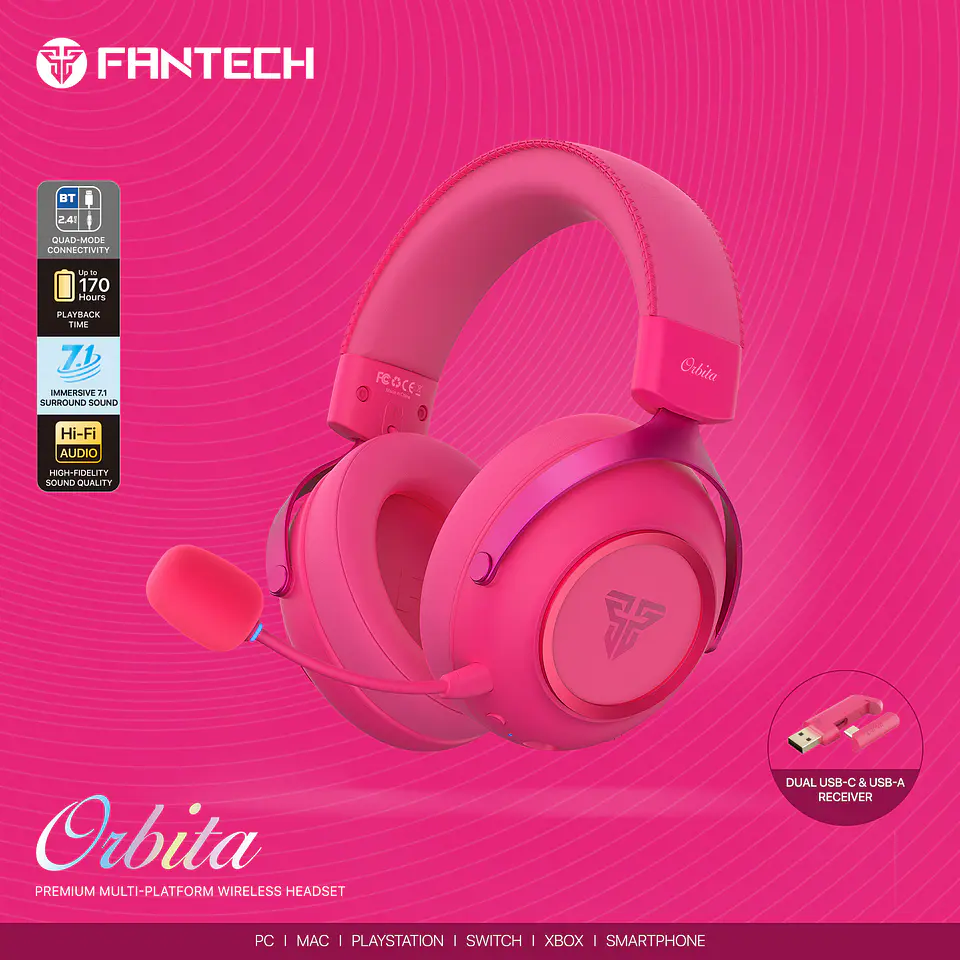 WHG07 ORBITA Rosie Pink Audífonos Inalámbricos 7.1 Virtual 16