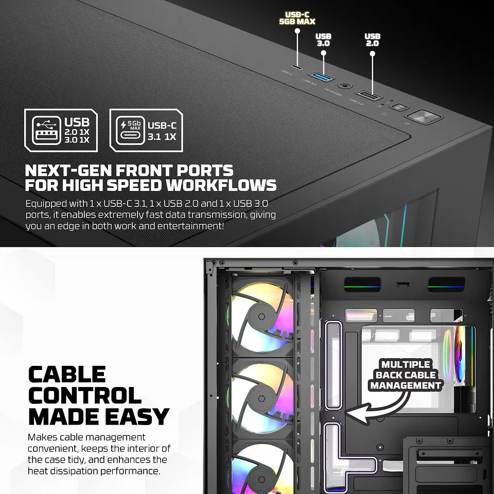 CG85X LUMINA X Black Gabinete Pecera con 6 Ventiladores Infinite aRGB 14