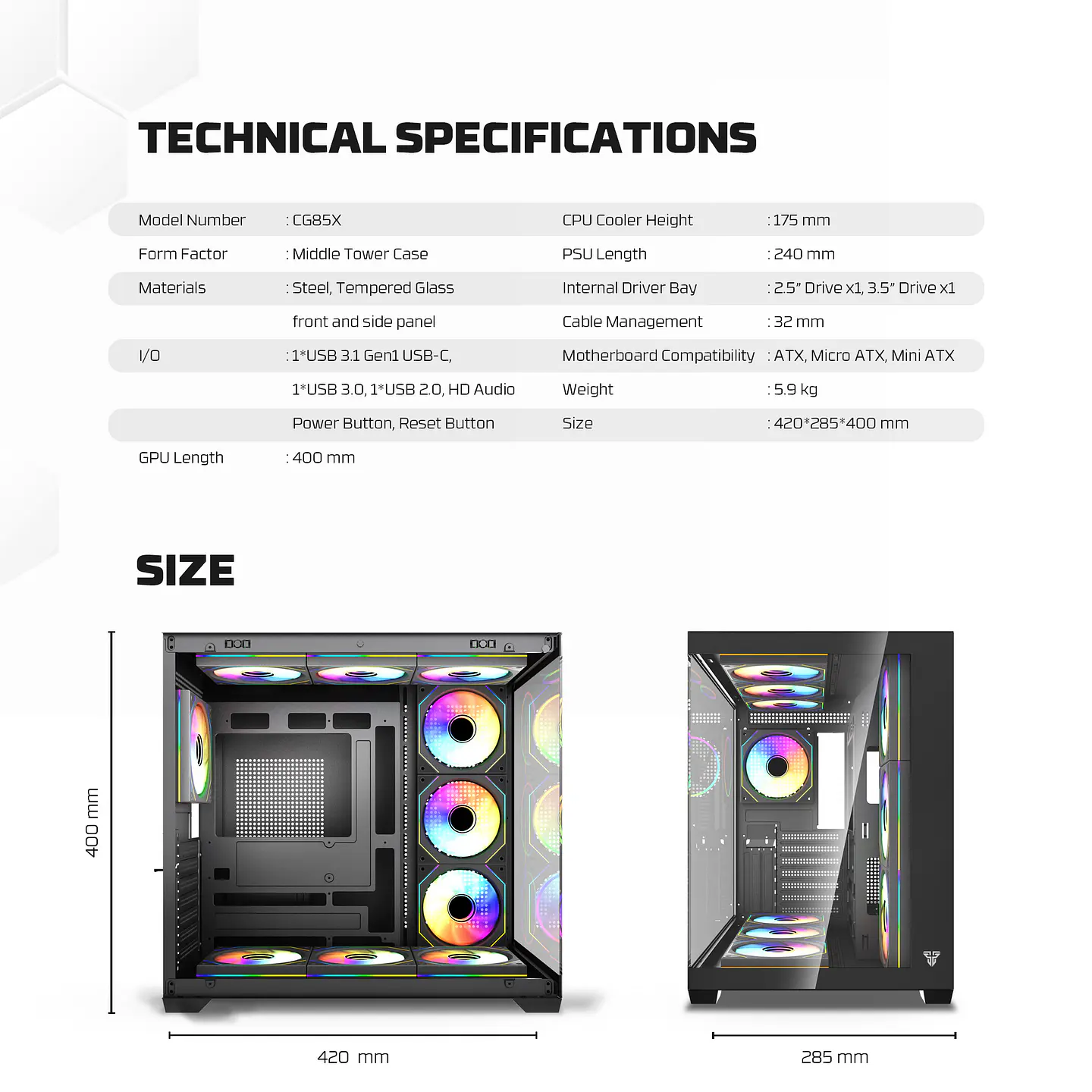 CG85X LUMINA X White Gabinete Pecera con 6 Ventiladores Infinite aRGB 17
