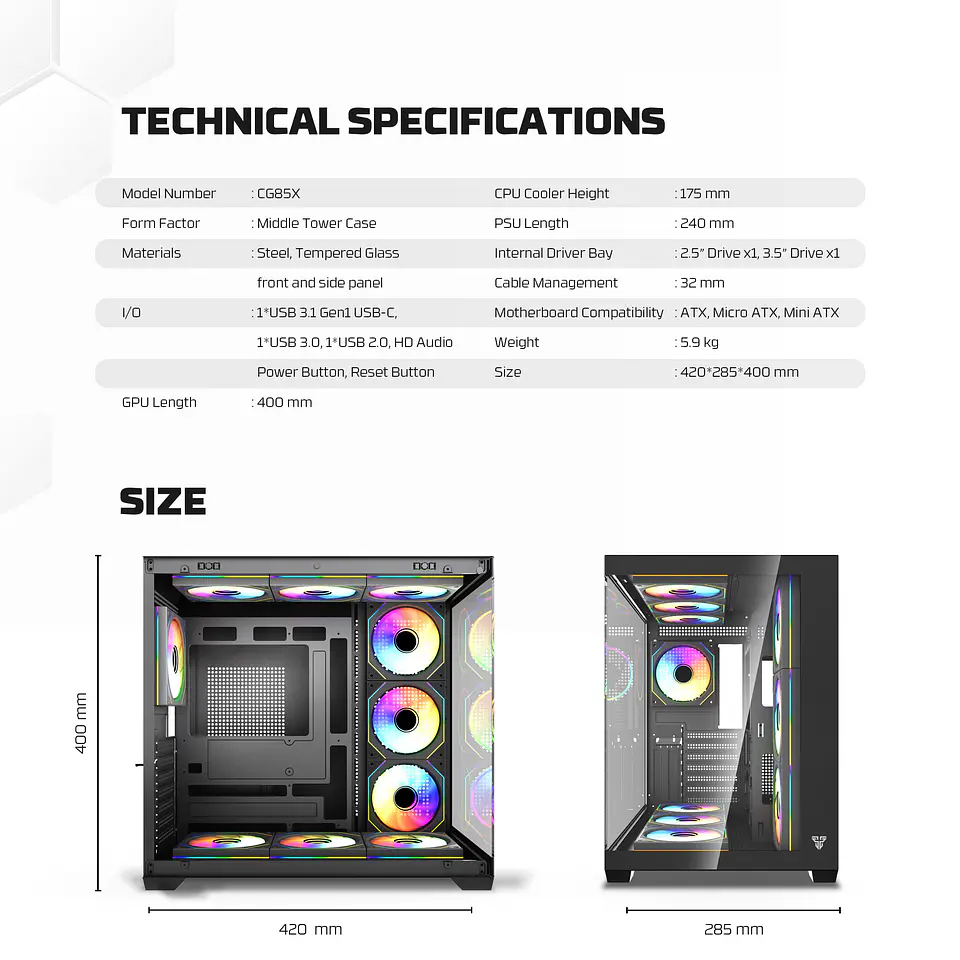 CG85X LUMINA X White Gabinete Pecera con 6 Ventiladores Infinite aRGB 17