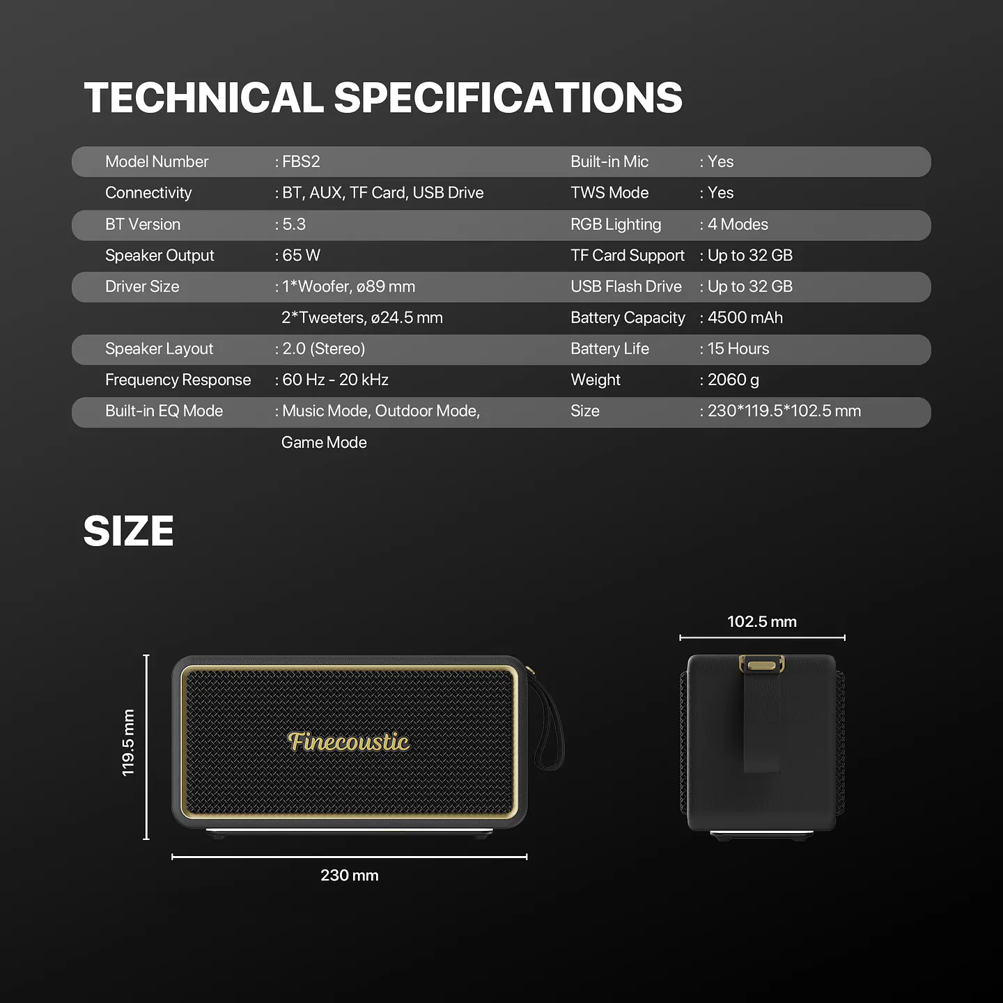 FBS2 HAKO NOMAD L Black Parlante Inalámbrico 65W TWS 15