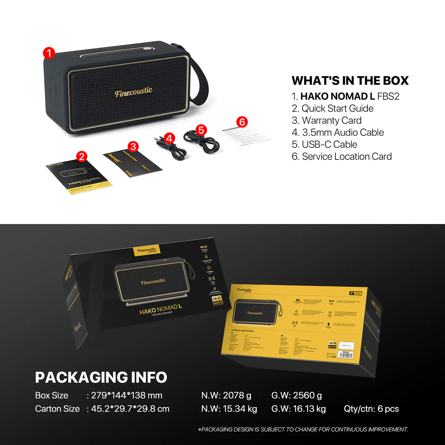 FBS2 HAKO NOMAD L Black Parlante Inalámbrico 65W TWS 16