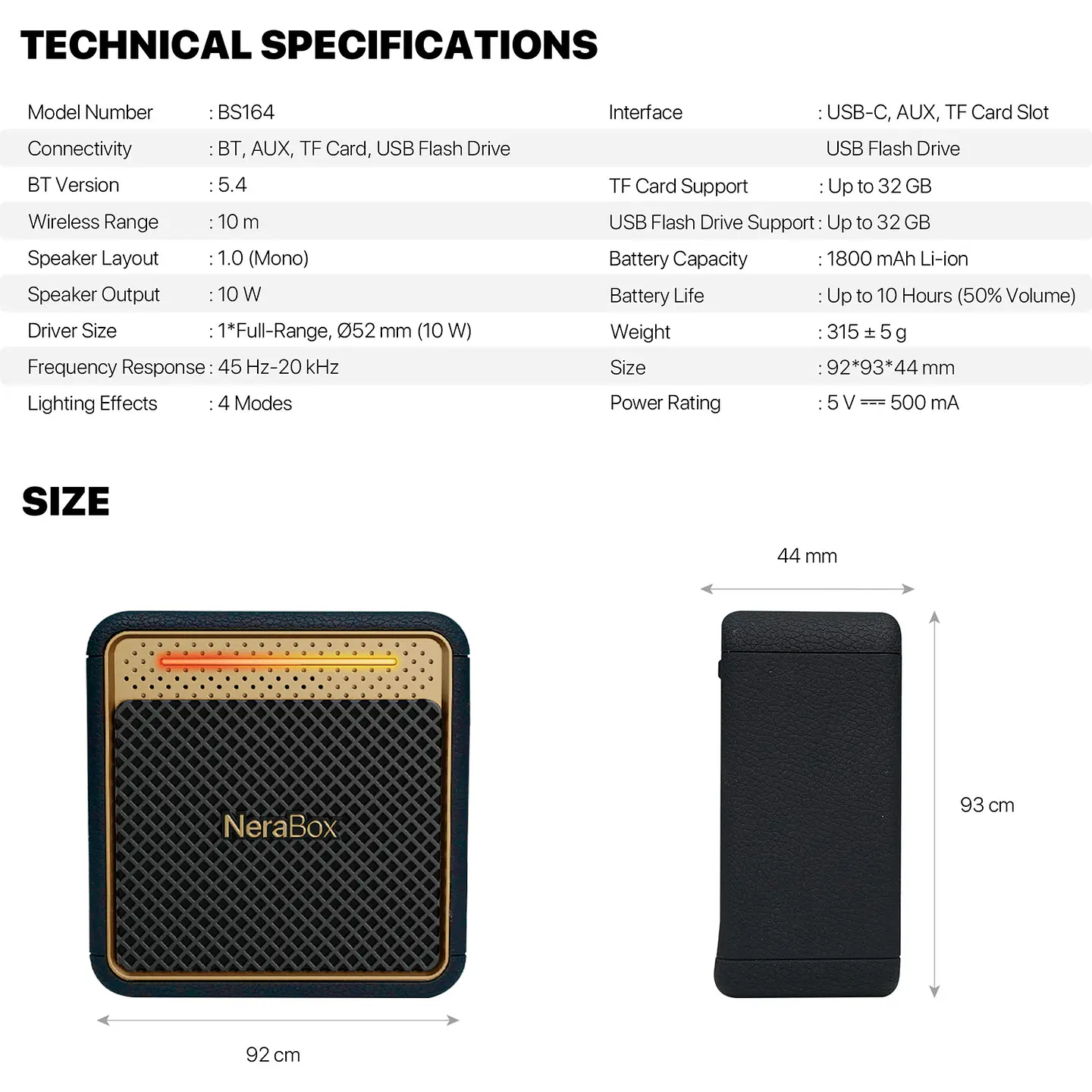 BS164 NeraBox Black Parlante Inalámbrico 10W 12