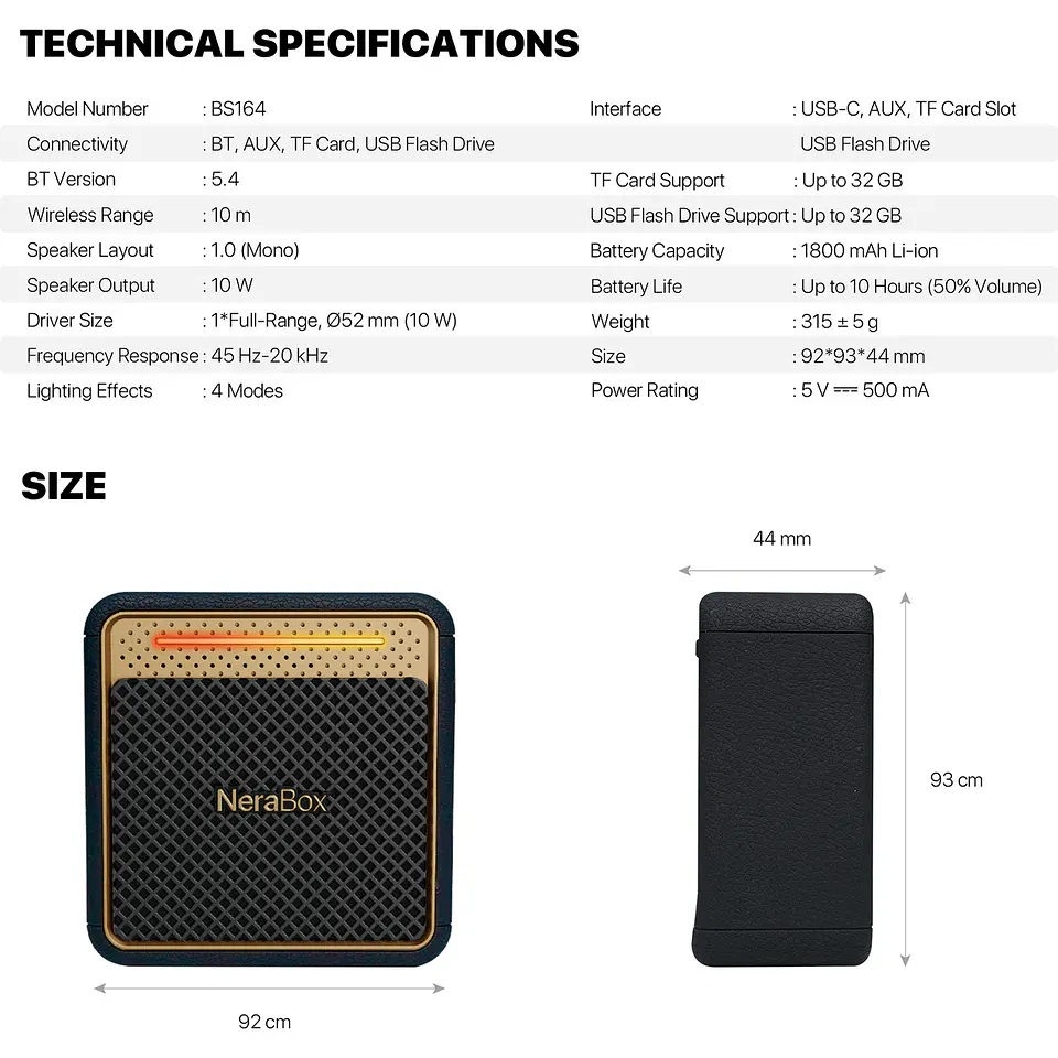 BS164 NeraBox Black Parlante Inalámbrico 10W 12