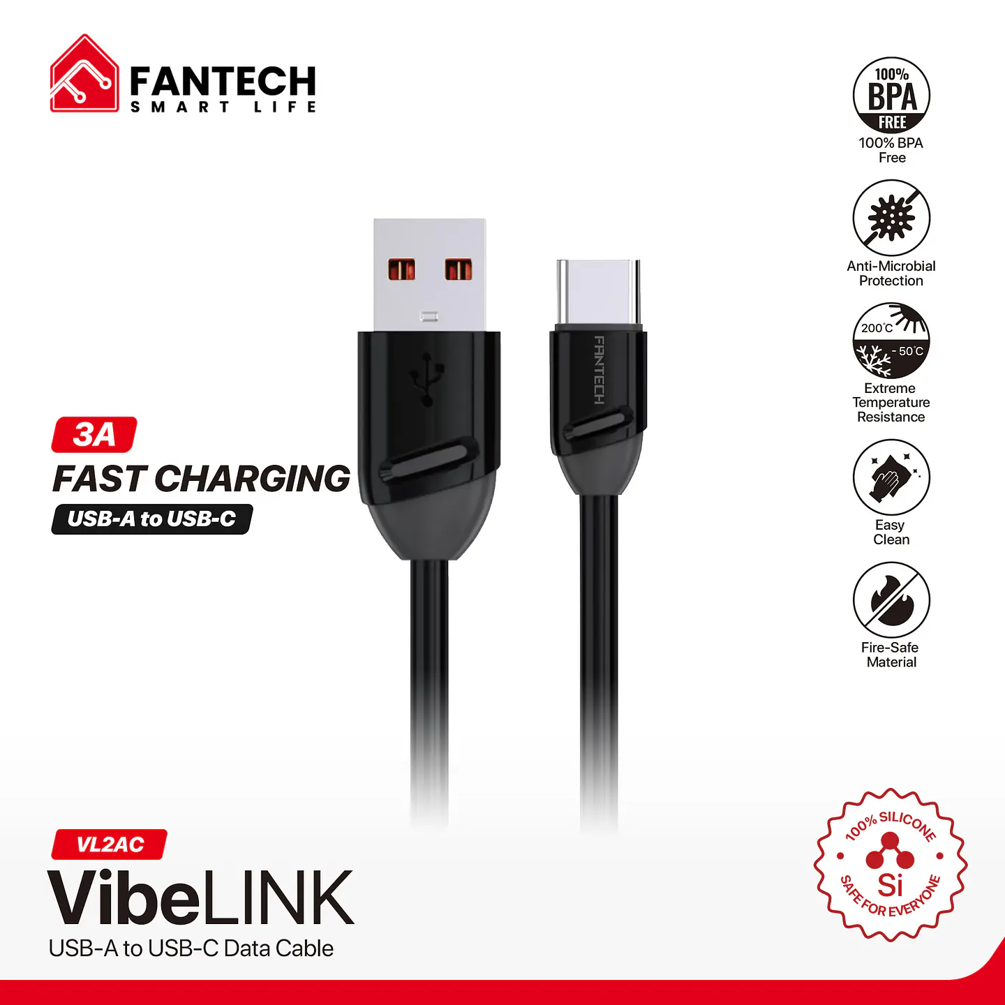 VL2AC VibeLink Black Cable USB A a USB C 12