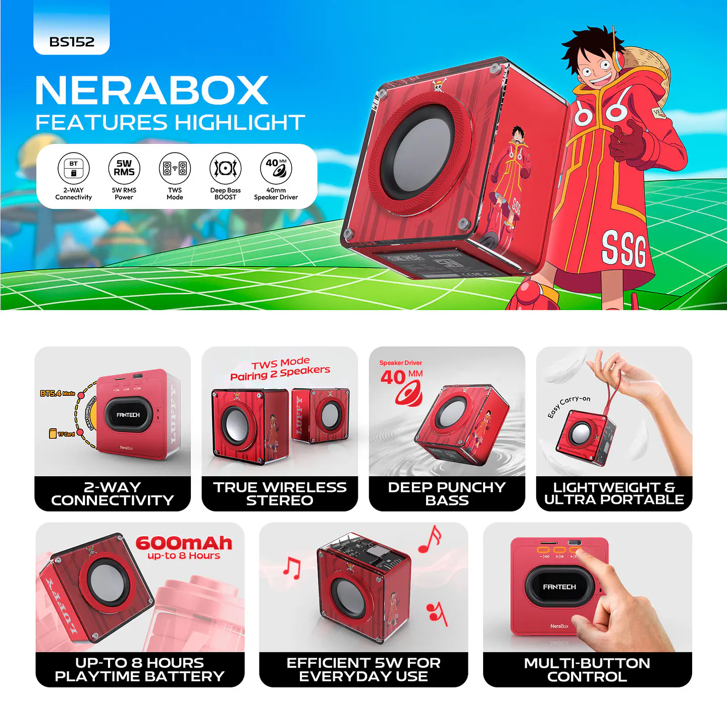 BS152 NeraBox ONE PIECE Luffy Parlante Inalámbrico 5W 15