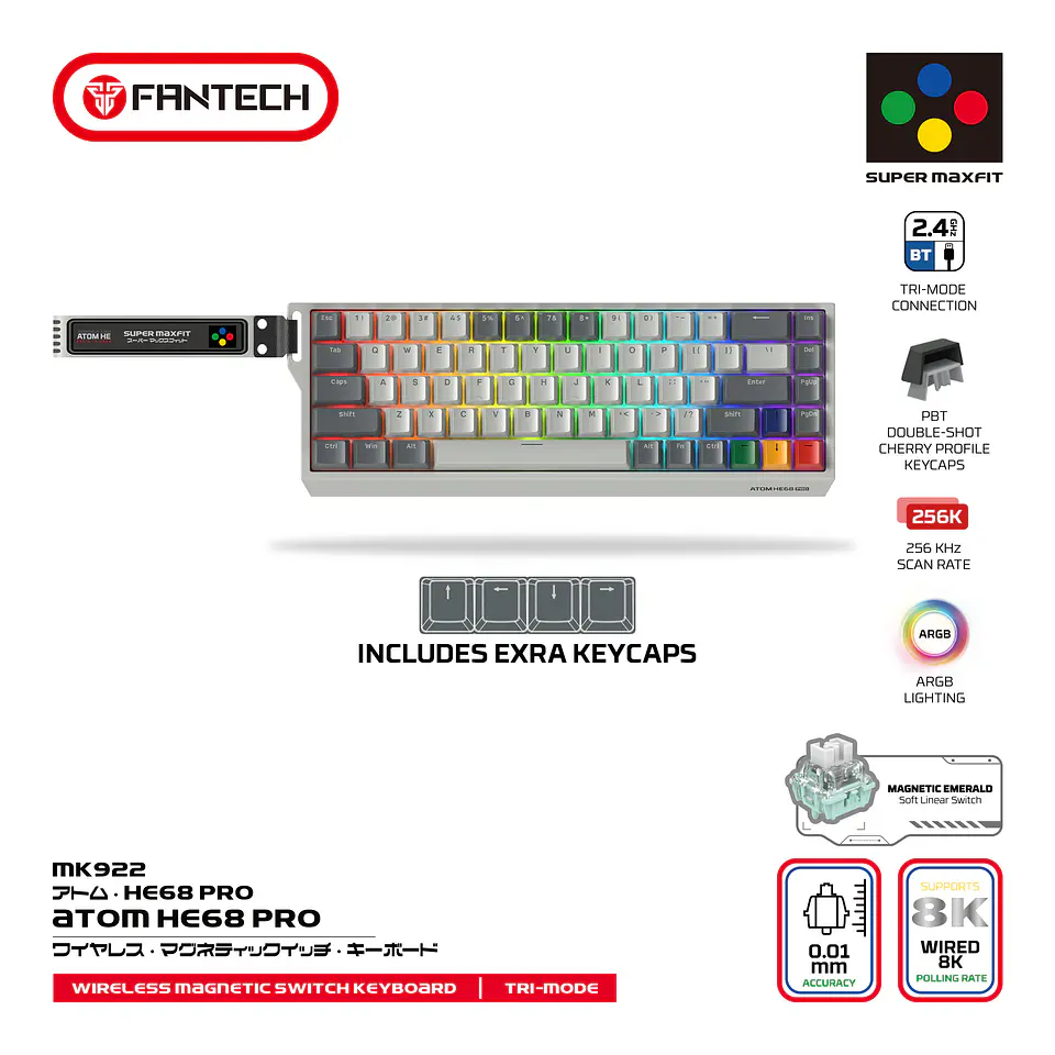 MK922 ATOM HE68 PRO SuperMaxfit Teclado inalámbrico Magnético 60% 8.000 Hz Layout USA 1