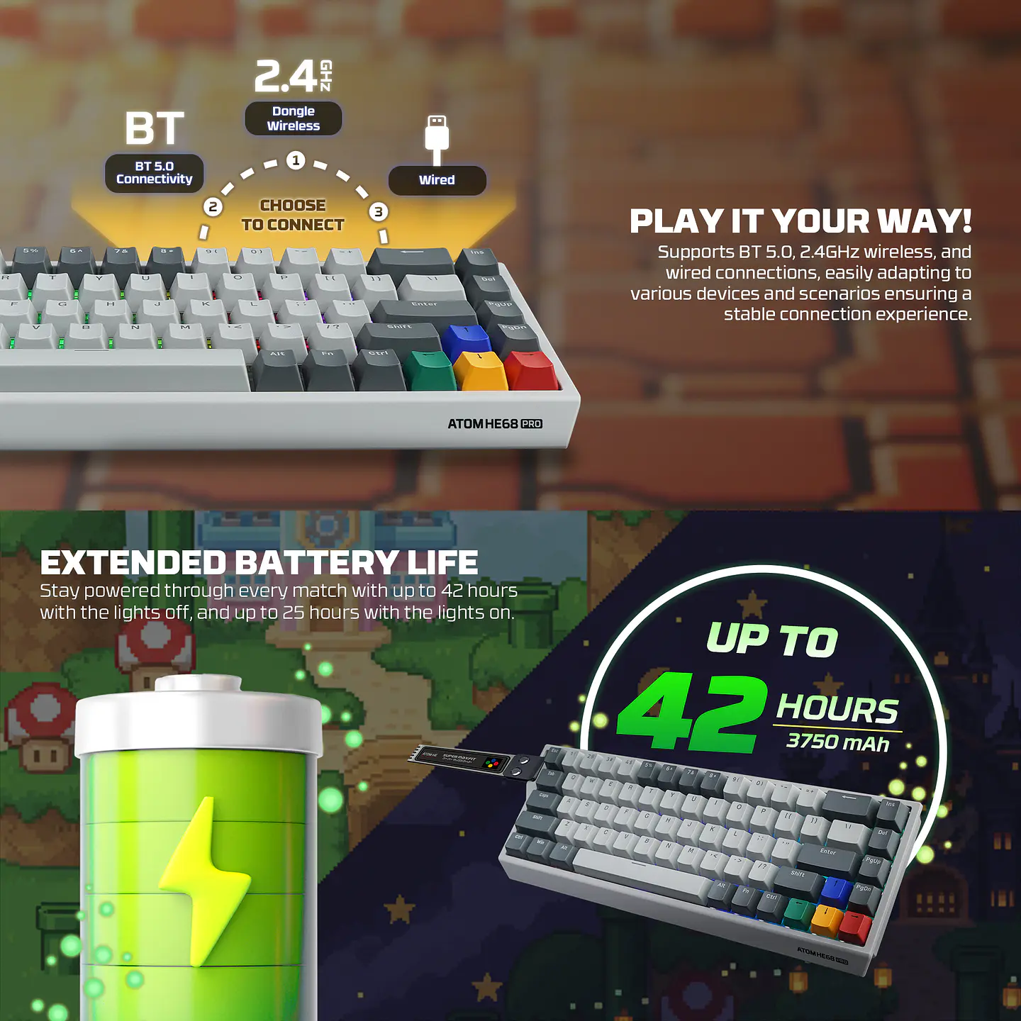 MK922 ATOM HE68 PRO SuperMaxfit Teclado inalámbrico Magnético 60% 8.000 Hz Layout USA 4