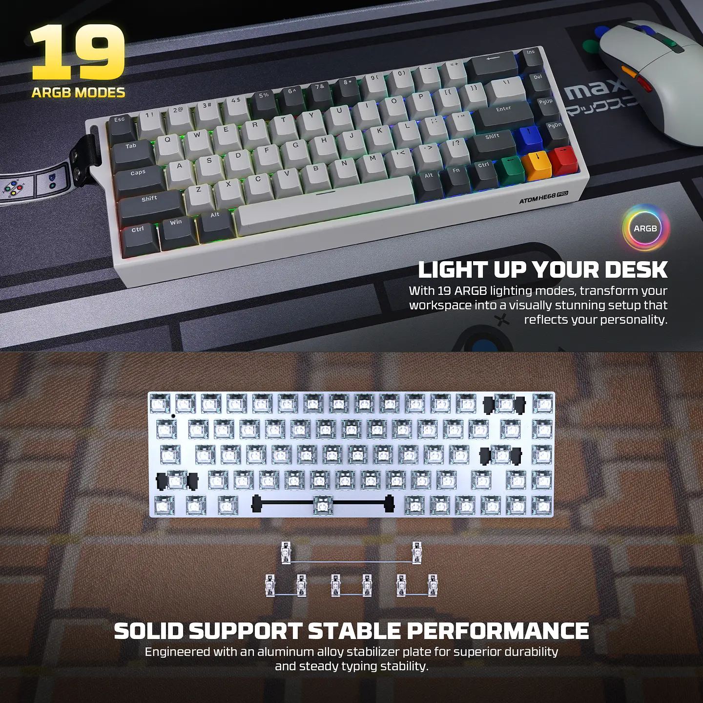 MK922 ATOM HE68 PRO SuperMaxfit Teclado inalámbrico Magnético 60% 8.000 Hz Layout USA 6