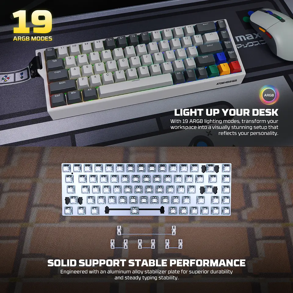 MK922 ATOM HE68 PRO SuperMaxfit Teclado inalámbrico Magnético 60% 8.000 Hz Layout USA 6
