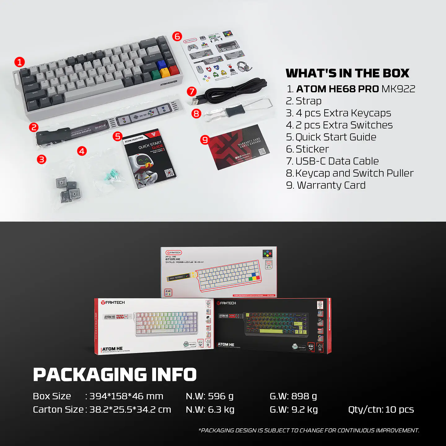 MK922 ATOM HE68 PRO SuperMaxfit Teclado inalámbrico Magnético 60% 8.000 Hz Layout USA 9