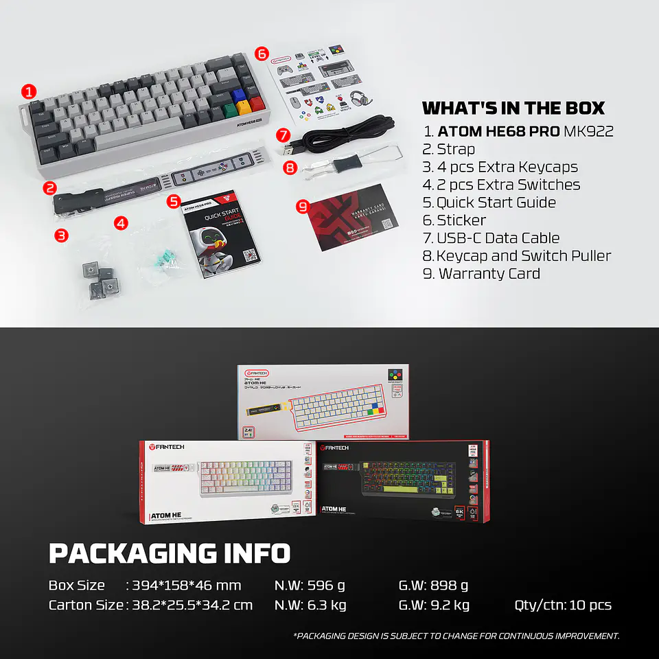 MK922 ATOM HE68 PRO SuperMaxfit Teclado inalámbrico Magnético 60% 8.000 Hz Layout USA 9