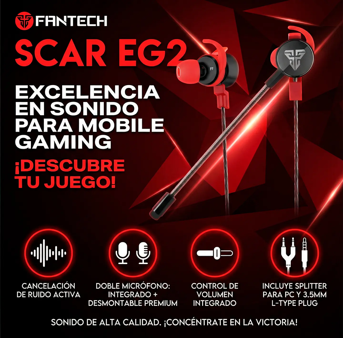 EG2 SCAR Black/Red Audífonos In Ear PTT 2