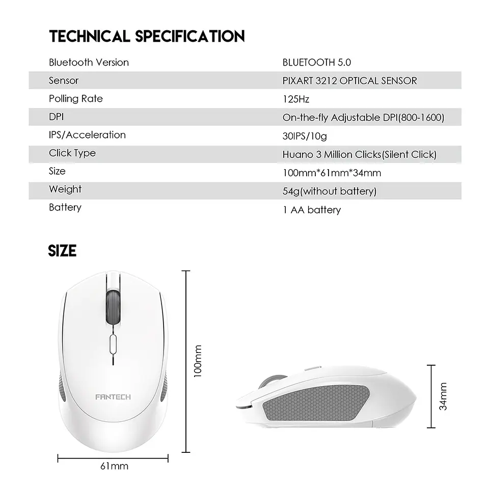 W190 Black Mouse Inalámbrico Bluetooth Oficina 6