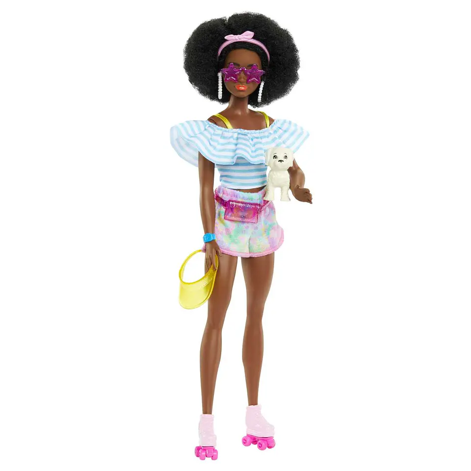 Barbie con Patines, Accesorios De Moda y Cachorro Mattel Hpl77 1