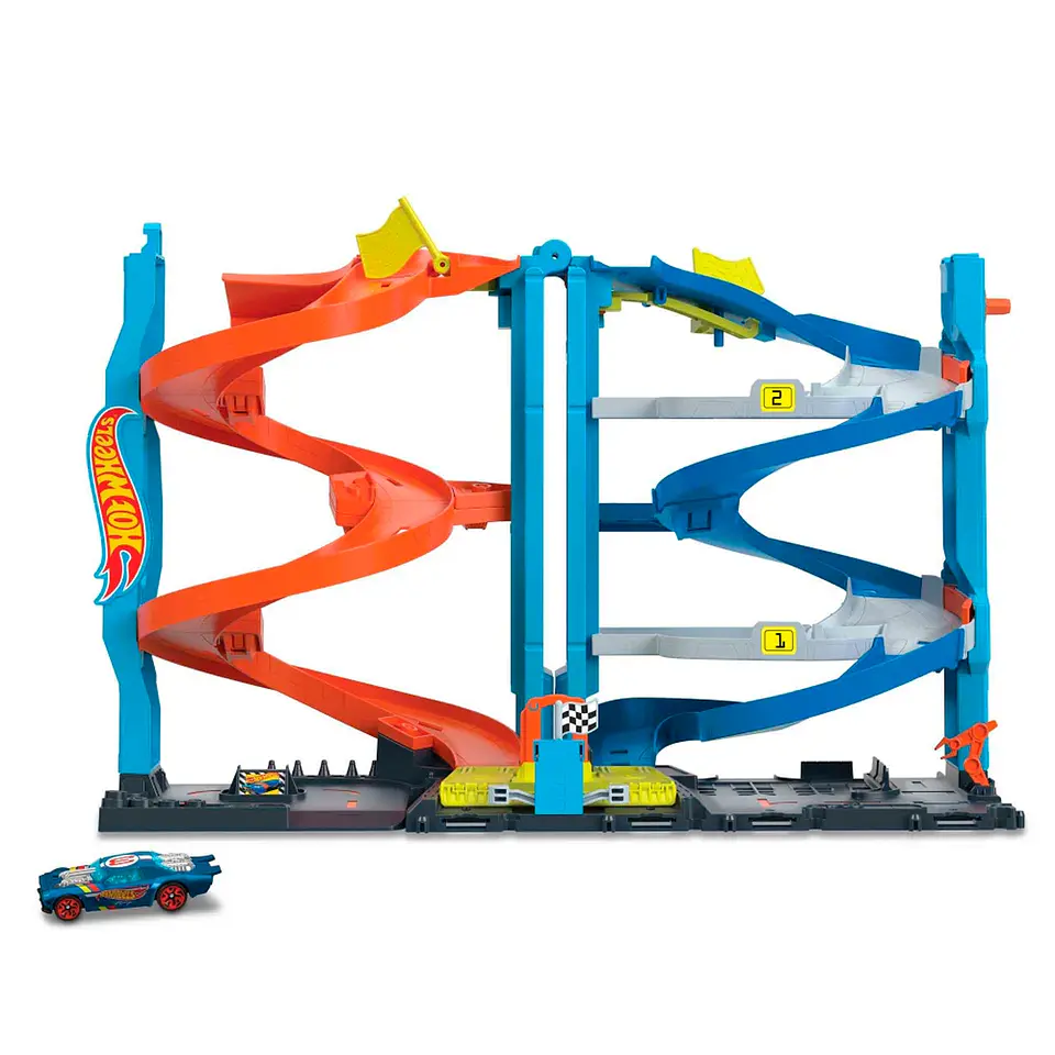 Hot Wheels Pista de Juguete Torre de Carreras Doble Altura Mattel 30645 1